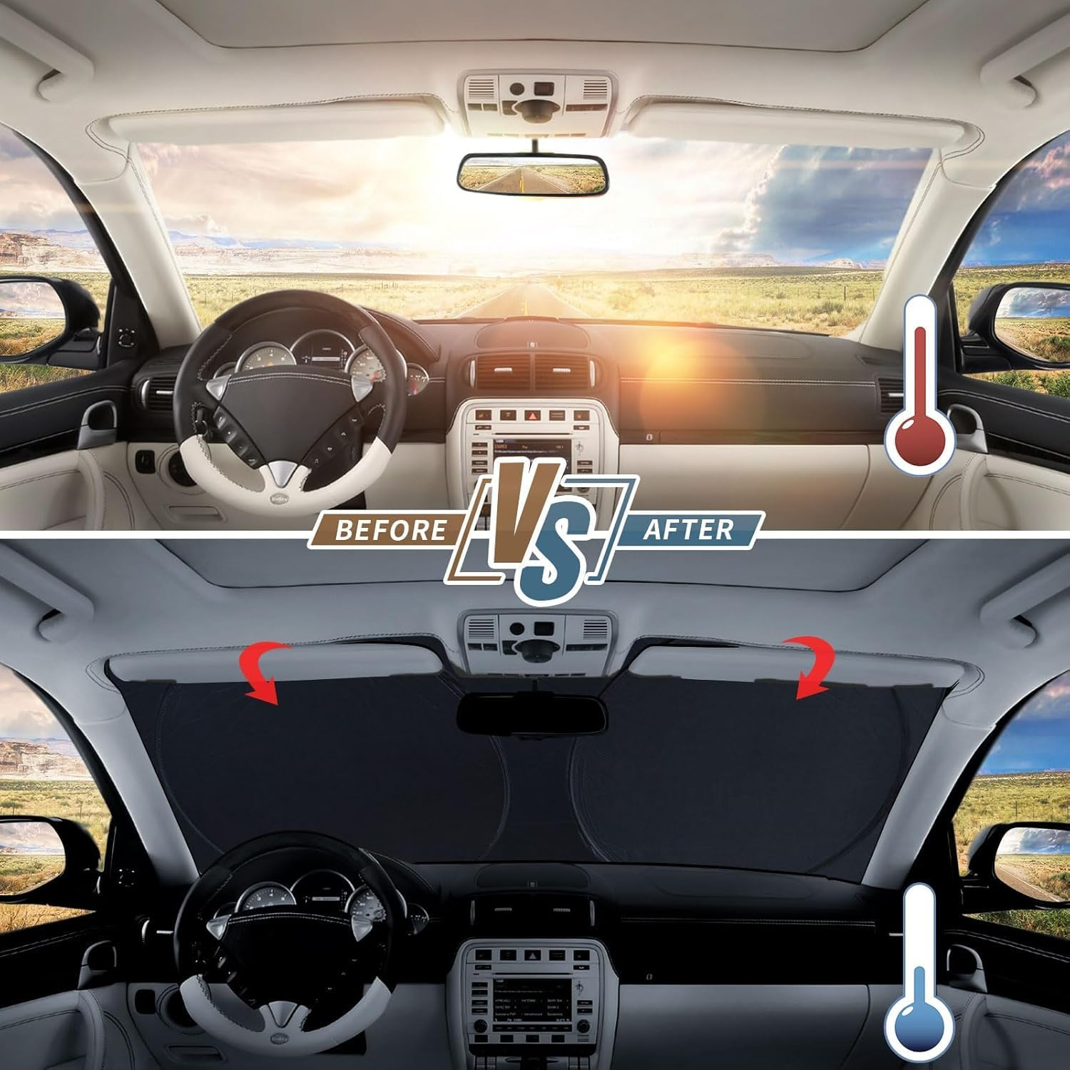 Car Windshield Sunshade Umbrella with Storage Pouch, Foldable Sunshade Cover, Keep Car Interior Cool, Universal Windshield Sun Shade Fit for Cars,Trucks,Suvs