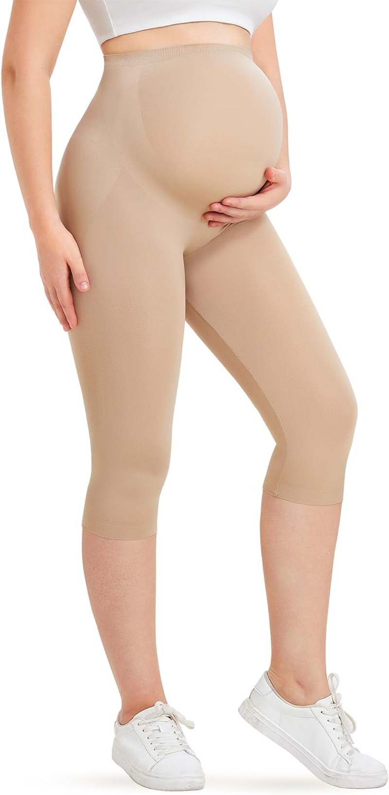 LANCS Maternity Pants Seamless Tights over Belly Capris Workout Leggings Scurb Pants Pregnancy Shapewear under Clothes