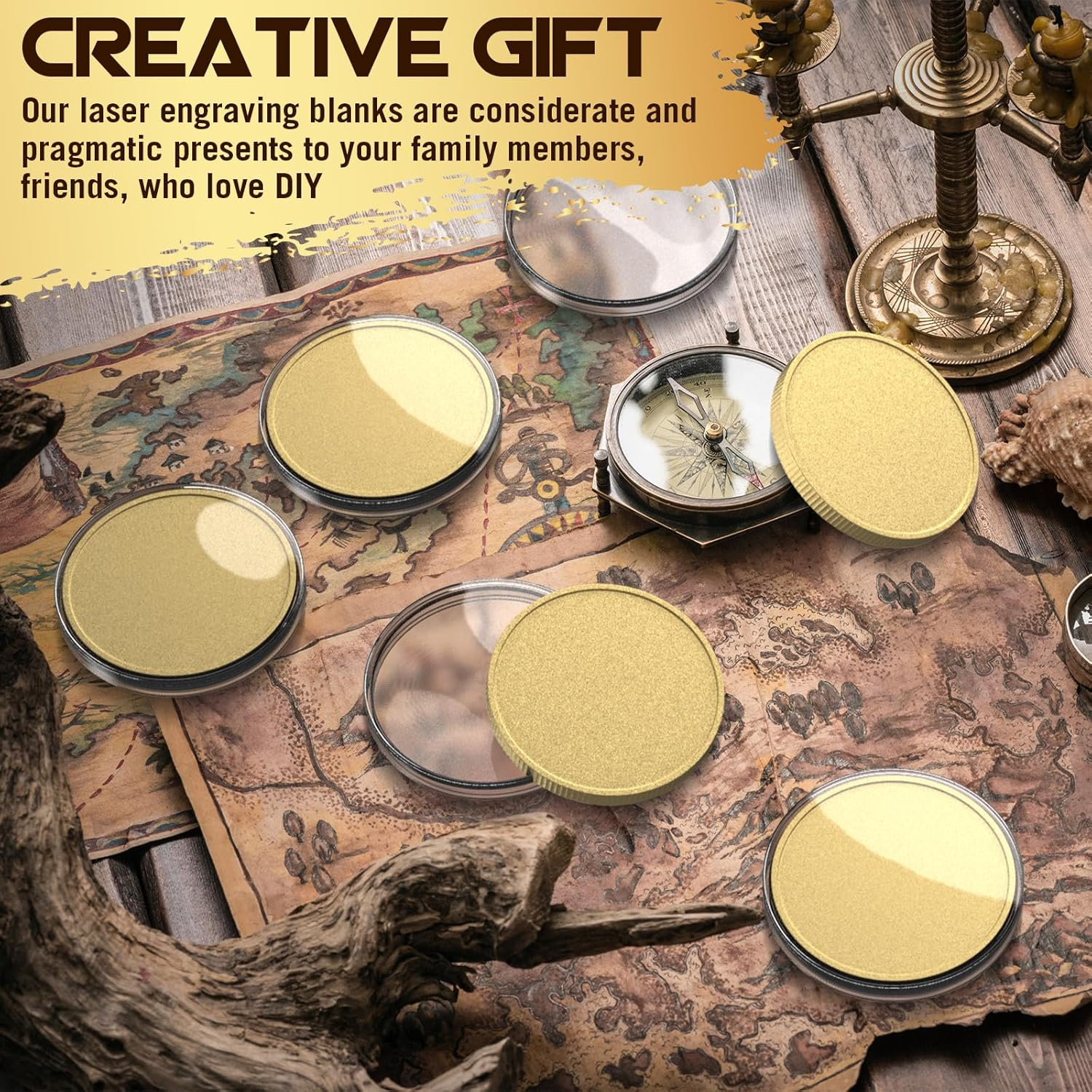 6 Pcs Blank Challenge Coin, Engraving Blanks Coins Threaded Edged 40 Mm with Acrylic Protection Box Laser Engravable Pattern for DIY Crafts Birthday Travel Commemorative Collection (Gold) image number 1