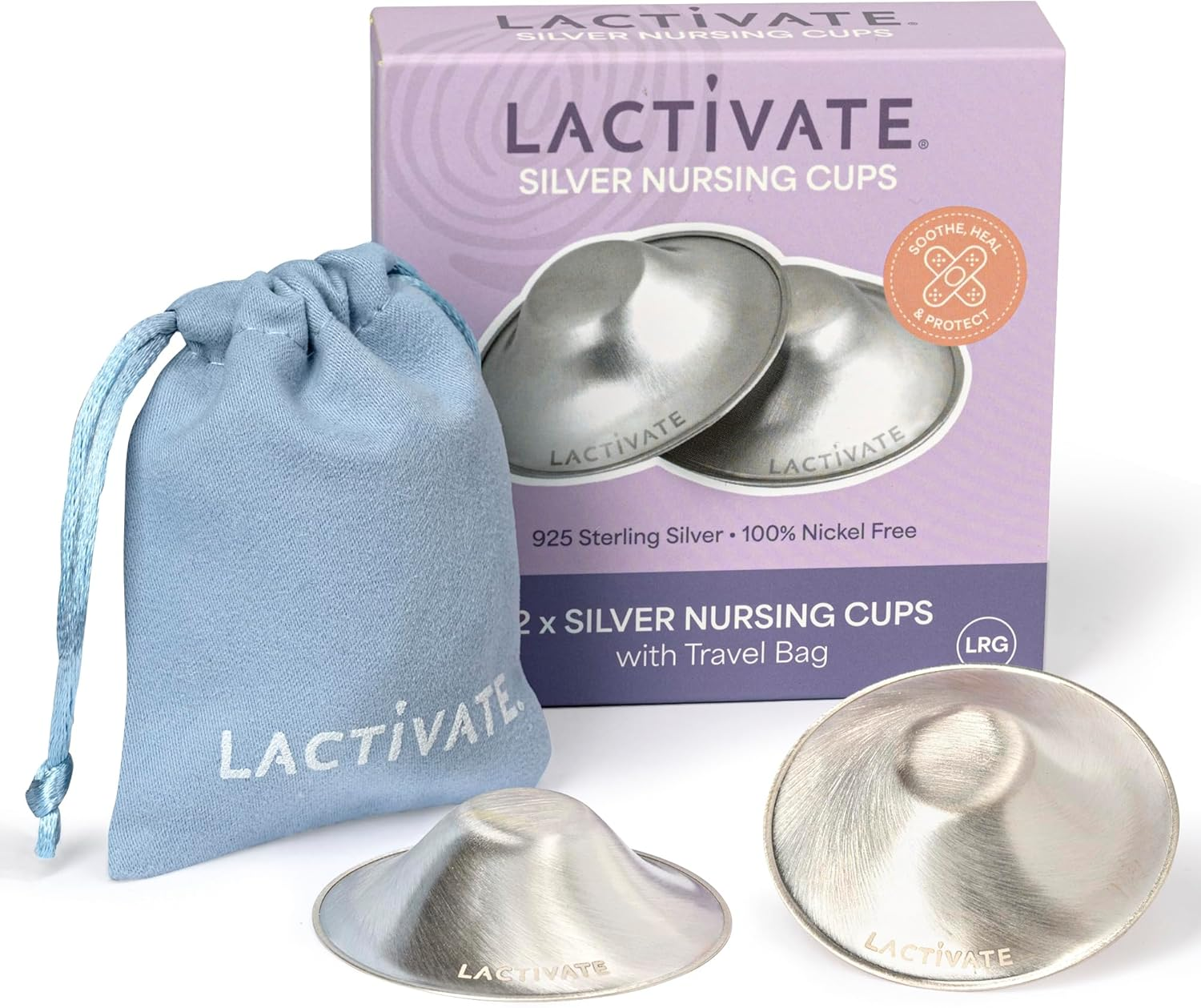 Lactivate Silver Nursing Cups L/XL 53Mm &ndash; Pure Solid 925 Sterling Silver Nipple Shield for Breastfeeding &ndash; Soothe Sore, Cracked Nipples &ndash; Set of Two Breast Shields in a Soft Storage Pouch image number 5