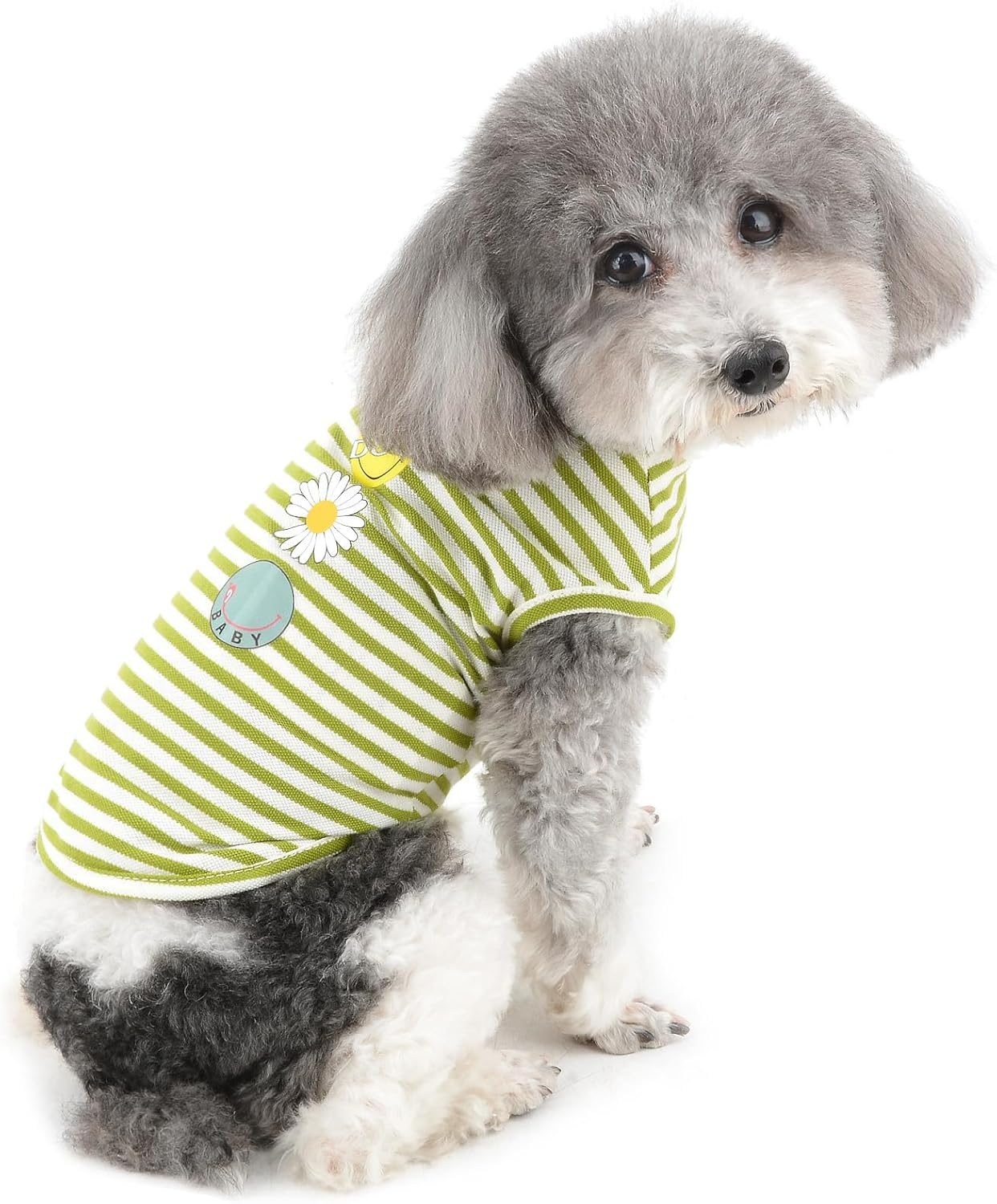 Zunea Dog Shirts for Small Dogs Soft Cotton Summer T-Shirts Striped Puppy Clothes Tee Shirt Sleeveless Vest Pet Girls Boys Tank Top Apparel Chihuahua Clothing for Doggie Cats Green XL