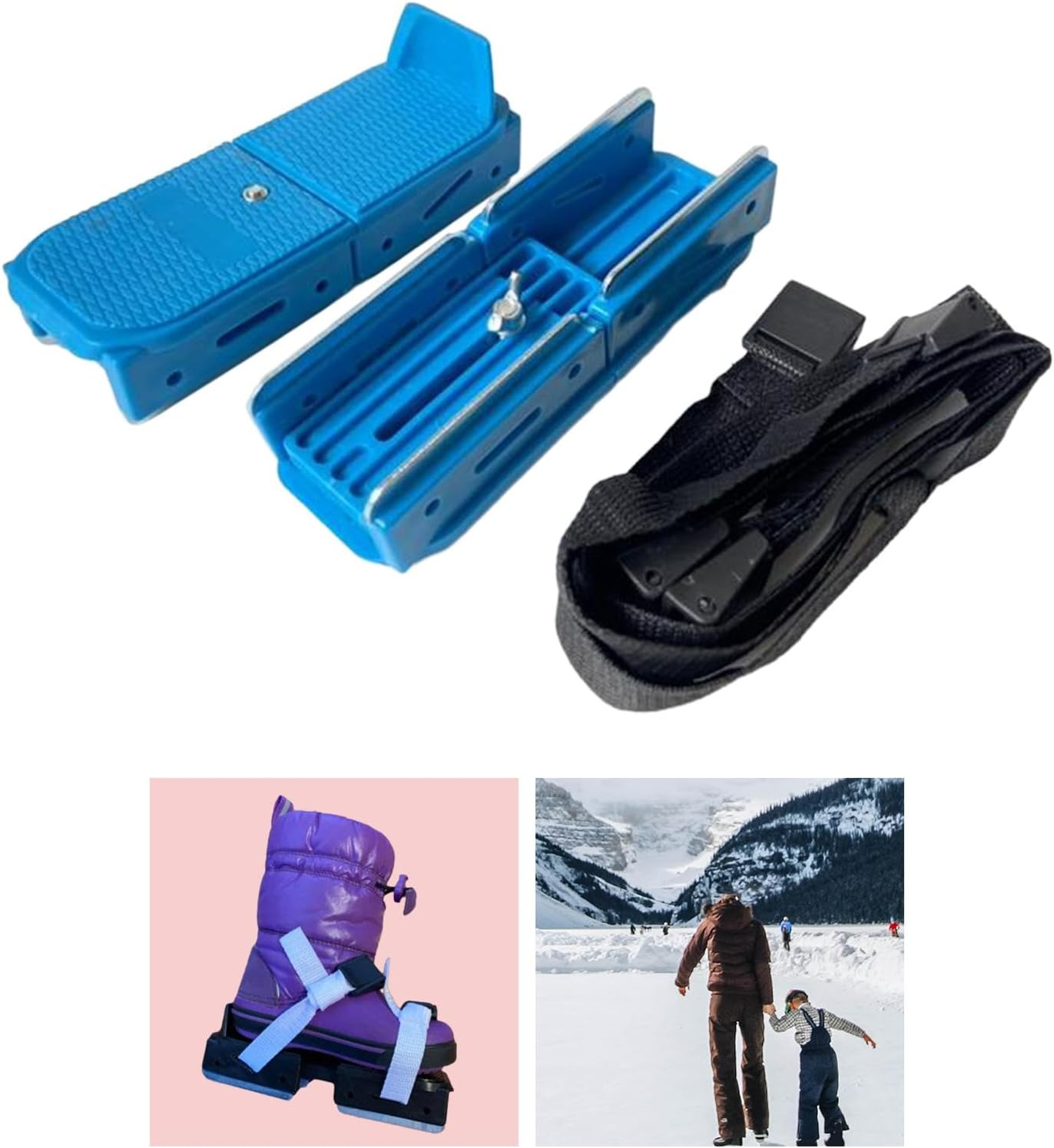 Kokiya Toddler Ice Skates Adjustable Double Runner Bob Skates with Durable Hook and Loop Fastener Straps, Blue image number 1