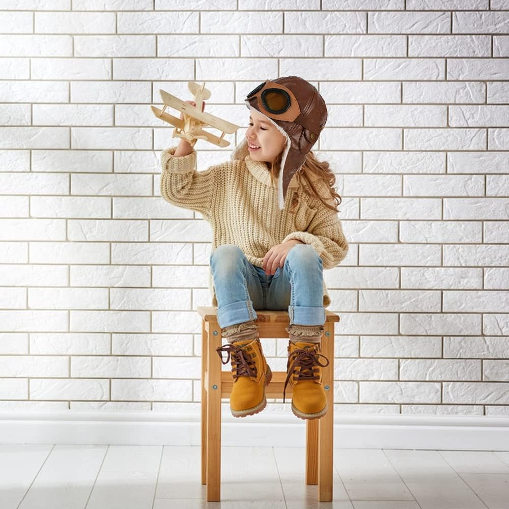 HUIANER Soft Warm Hat Leather Cap with Earmuffs for Baby Kids Photography Props image number 1