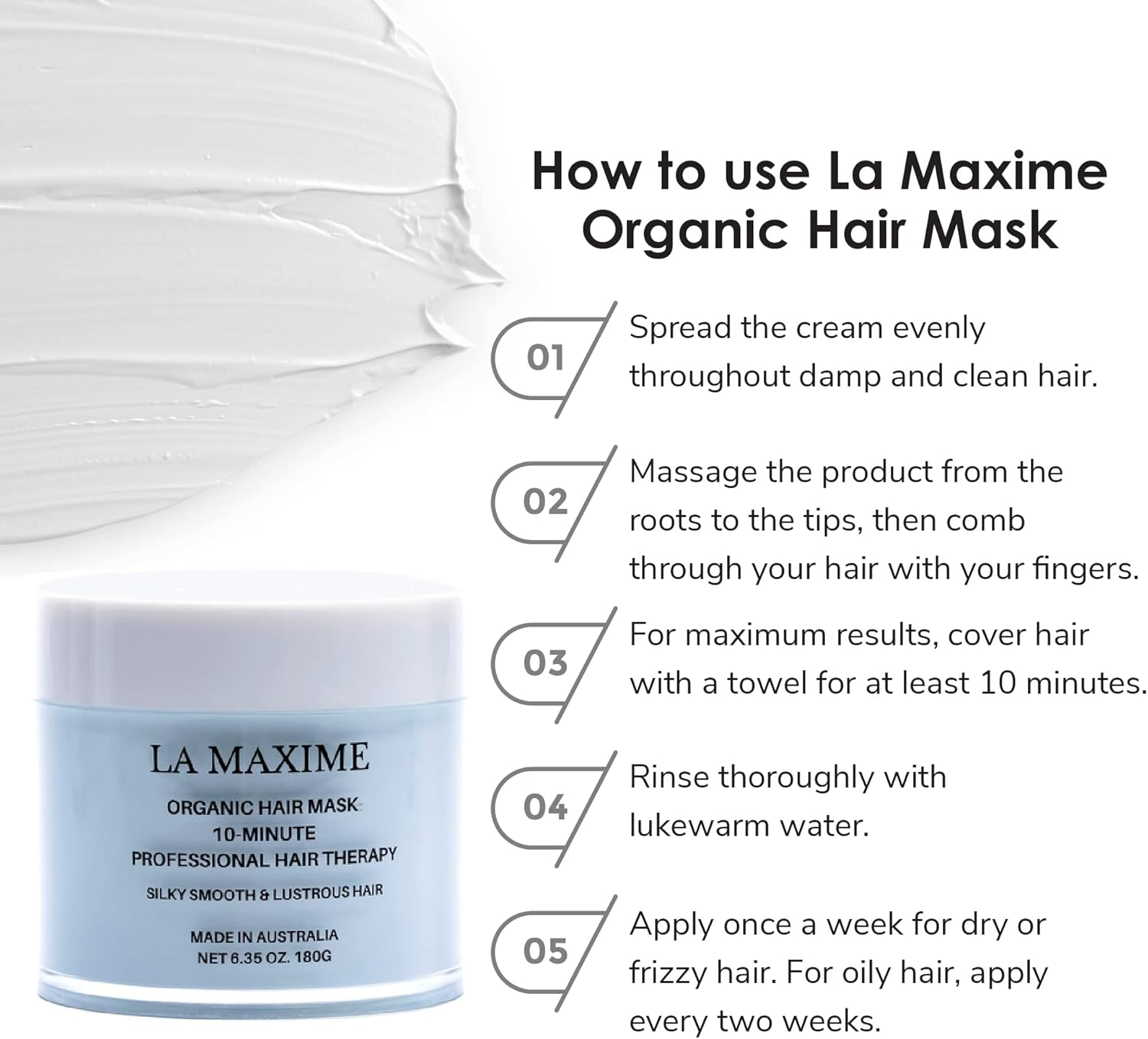 La Maxime Organic Hair Mask - Deep Moisturizing Conditioning Treatment - Repairs Damage & Adds Shine to Hairs - Hair Treatment Mask for Itchiness, Frizzy Dry & Damaged Hair (6.35 OZ) image number 1