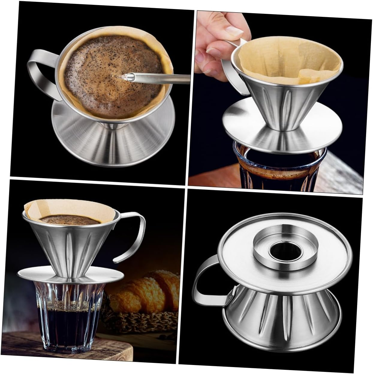 Operitacx Stainless Steel Coffee Filter Coffee Dripper with Handle Precision Filter Easy Extraction image number 5