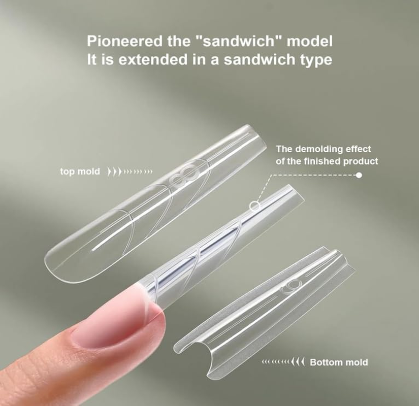 240PCS Sandwich Nail Form, Nail Forms for Gel Nails Extension, Professional Gel Nails Extension Forms Duals-Sided, Reusable Acrylic Molds Quick Building for Diys Art (Oval) - Trapezoidal image number 7