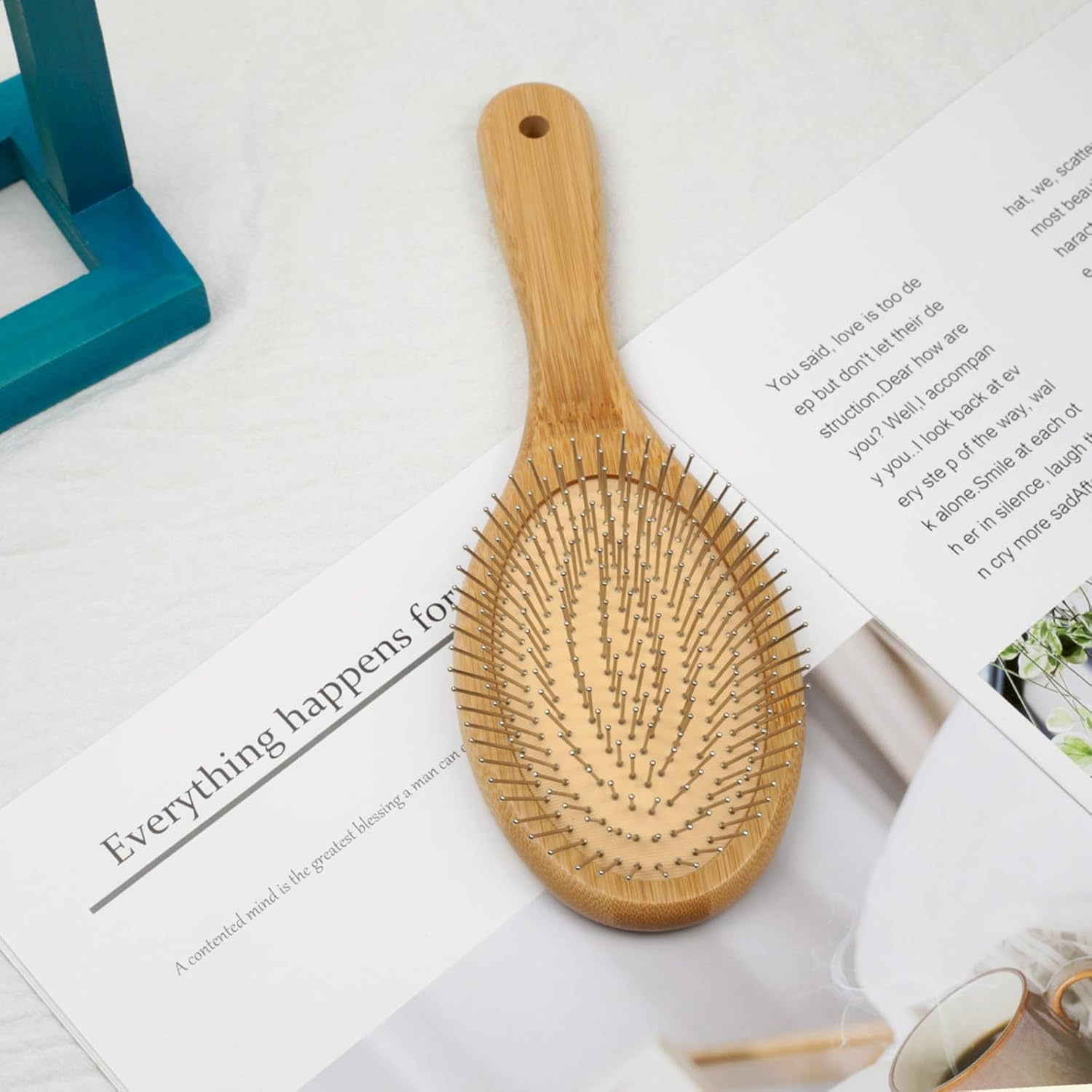 Bamboo Hair Brush, with Metal Bristles - Anti-Static, for Smoothing & Massage & Detangling, for All Hair Type, Men, Women, Children image number 1