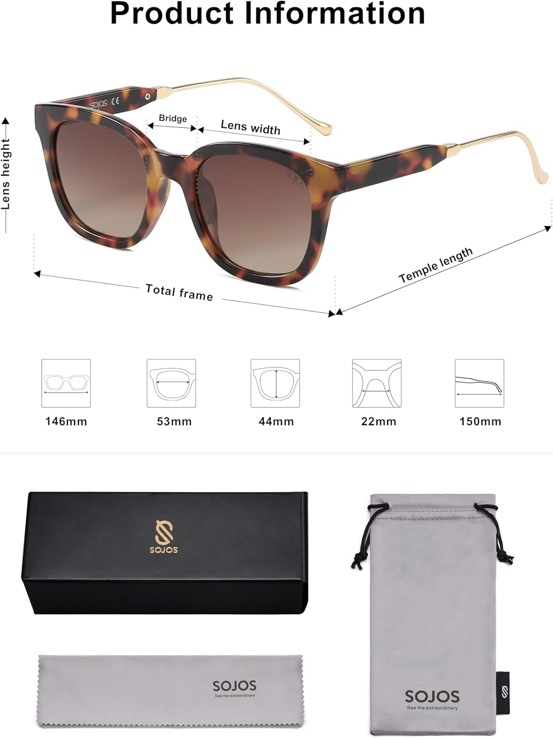 SOJOS Classic Square Polarized Sunglasses for Women Men Retro Trendy UV400 Sunnies SJ2050 - Black Tortoise/Grey Grading image number 3