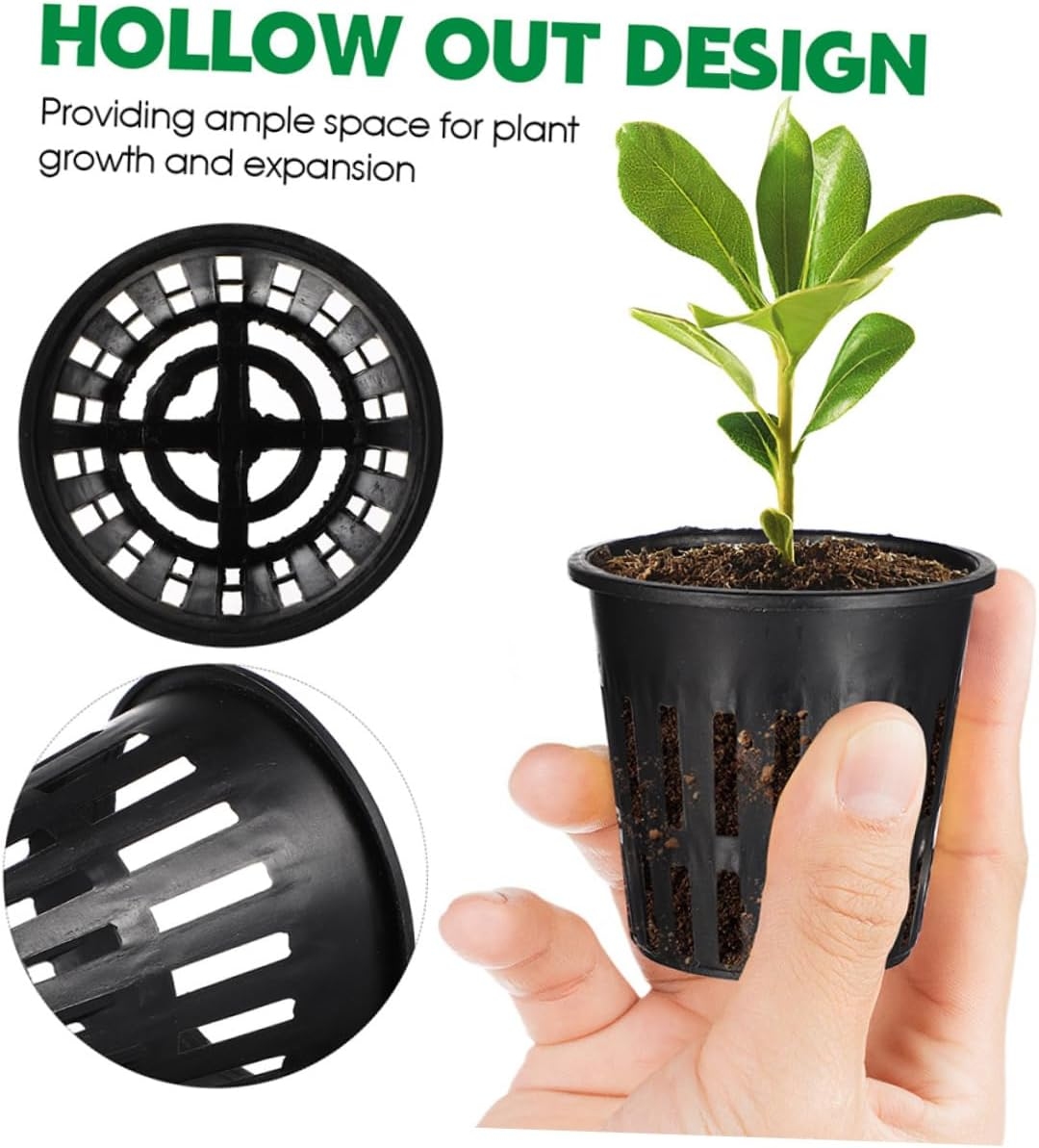 IWOWHERO Hydroponic Net Pots and Plastic Planting Baskets for Aquatic Plants, Black Slotted Mesh Nursery Pots 5.7X5Cm, 100Pcs Suitable for Pond and Water Culture Gardening image number 6