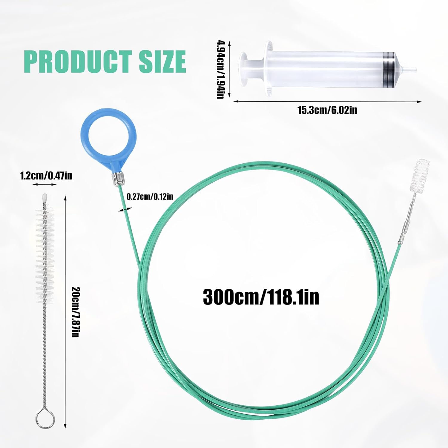 Auto Sunroof Drain Cleaning Tool, 118In Long Pipe Cleaners Include Cleaning Brush, Syringe & Syringe Hose Soft Drain Brush Pipe Cleaner for Car Wiper Sunroof Trunk Drains Hole