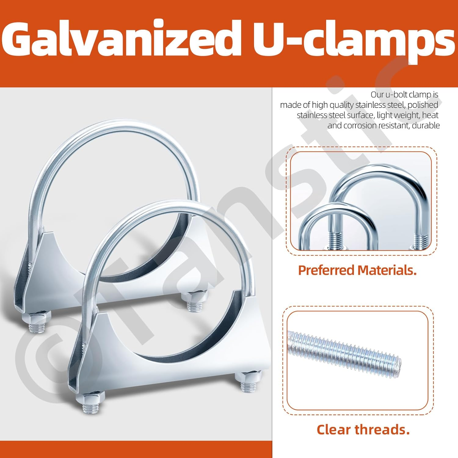 Tanstic 2Pcs 2-1/2" U Bolt Clamp Exhaust U Clamp Muffler U-Bolt Exhaust Clamps Heavy Duty U Bolt Clamps for Muffler, Pipe image number 4
