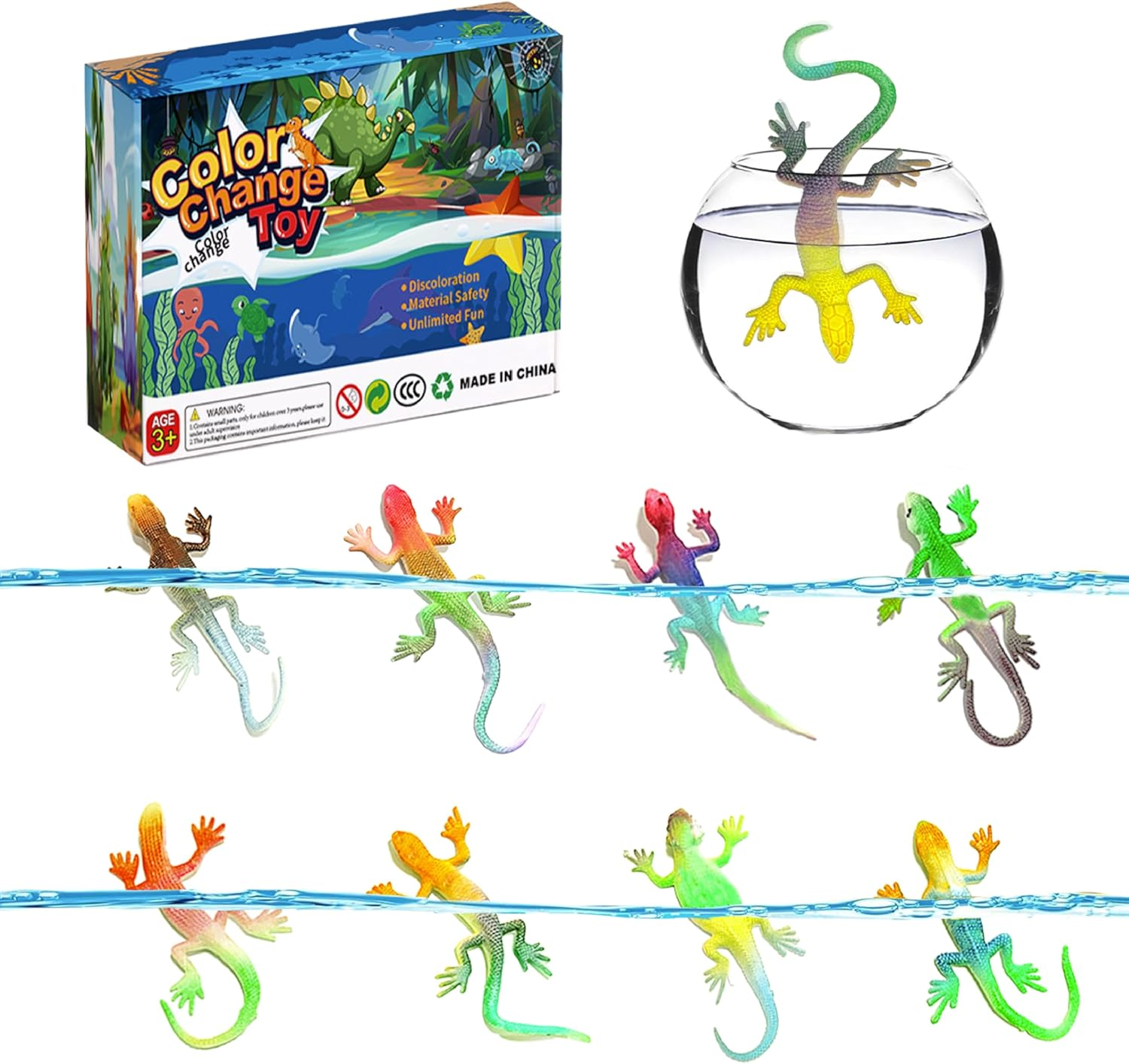 Lizard Series -16Pcs Temperature Color Changing Bath Toys,Water Table Toy for Easter Egg Fillers,Goodie Bags Fillers,Themed Party,Classroom Rewards,Carnival Prize, for Kids 3+ image number 6