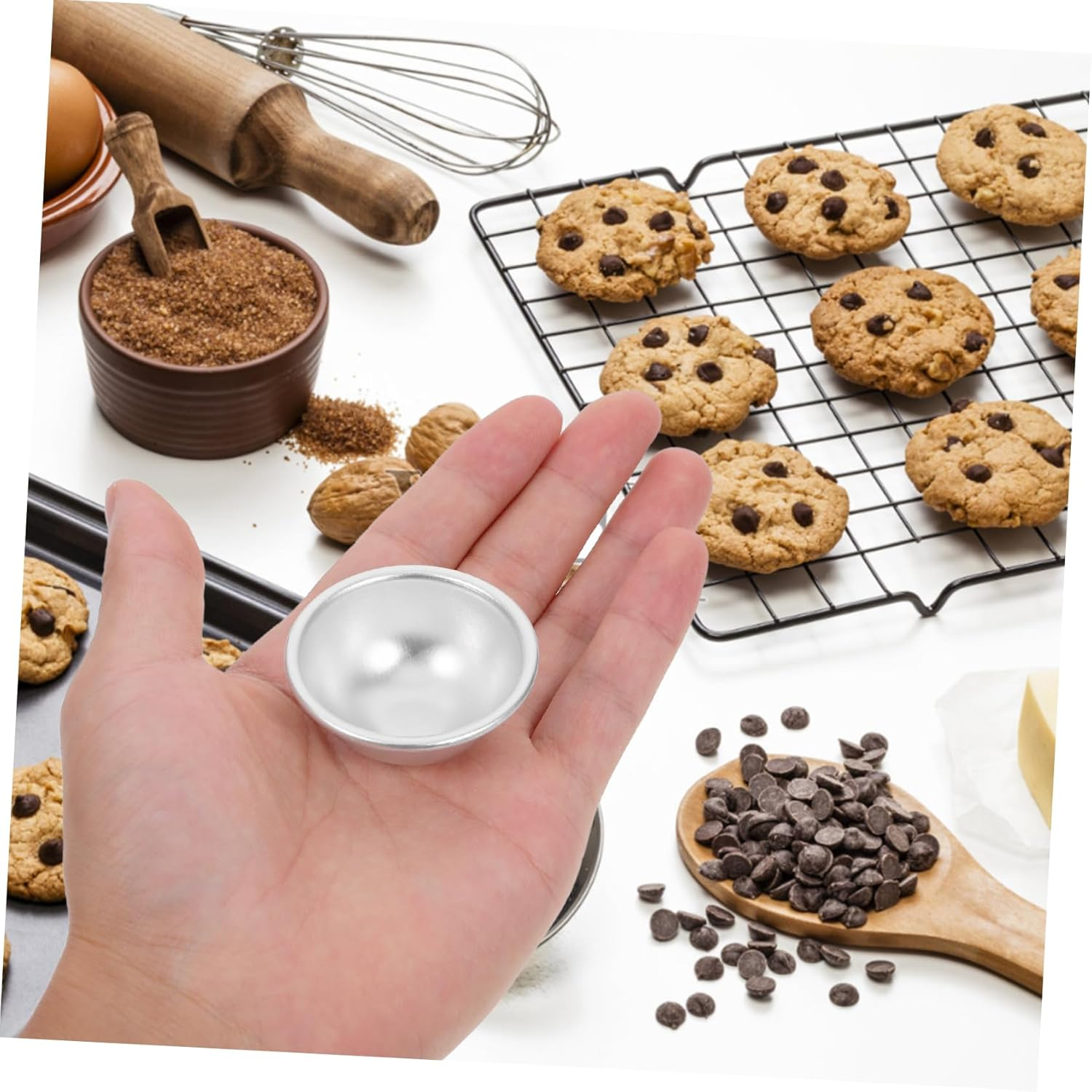 KONTONTY 4Pcs Aluminum Bath Bomb Molds DIY Cake Pans Hemisphere Pans Ball Molds Non-Stick Light Easy to Use for Small to Large Bath Bombs Food Crafting image number 5