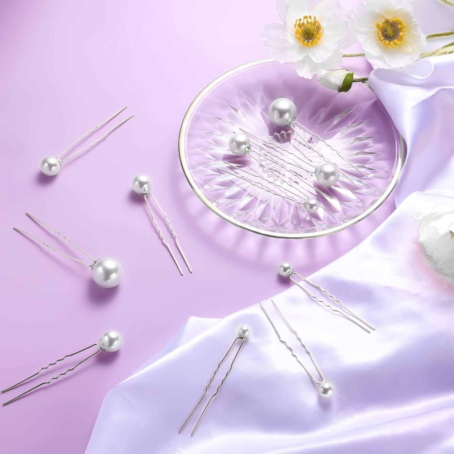 AIEX 36Pcs Pearl Hair Pins - Wedding and Bridal Rhinestone Hair Accessories for Brides, Women, Girls (Silver) image number 5