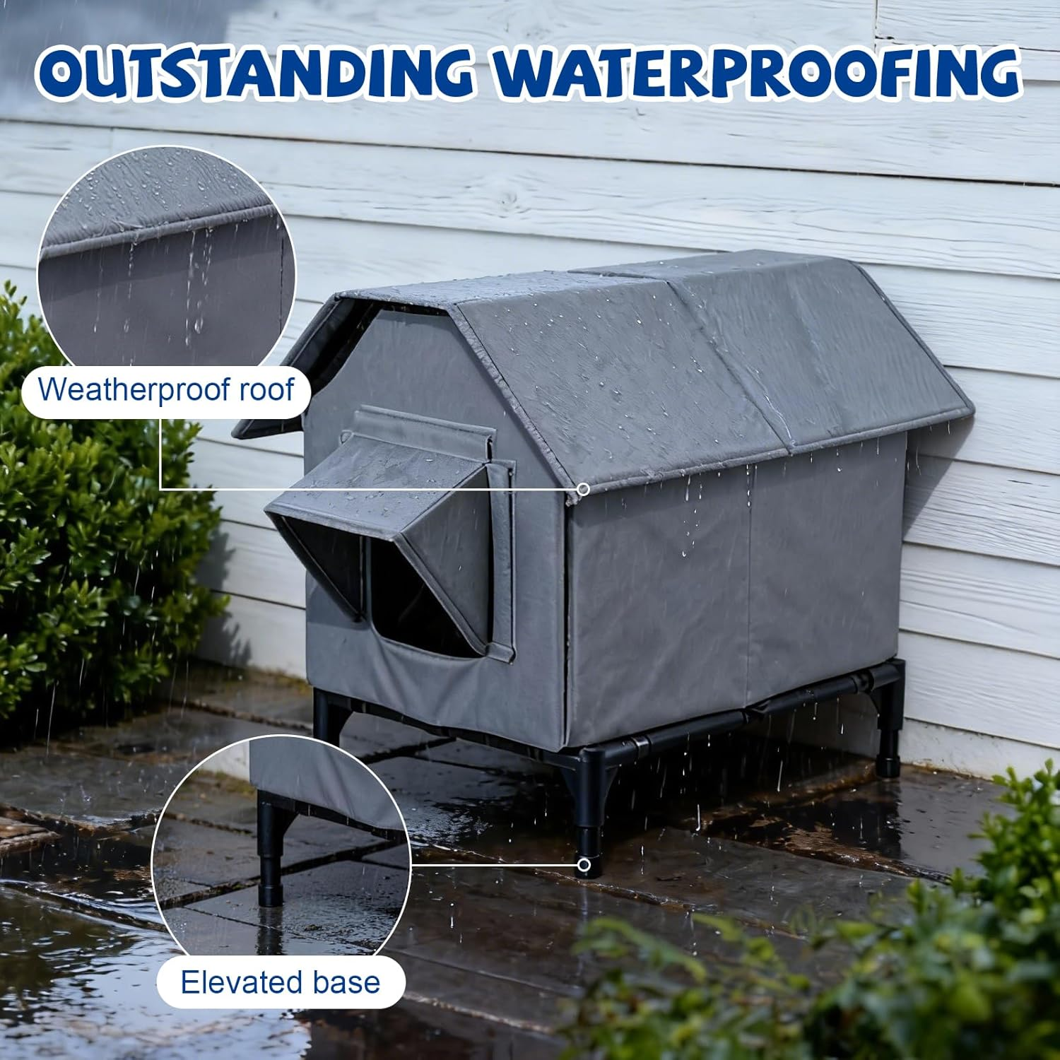 Outdoor Cat House, Outdoor Waterproof Cat House, Large Cat Shelter, Pet House with Elevated Base, Feral Cat Shelter, Insulated Pet Tent Feral Cat Kennel for Multiple Cats and Small Dogs image number 2