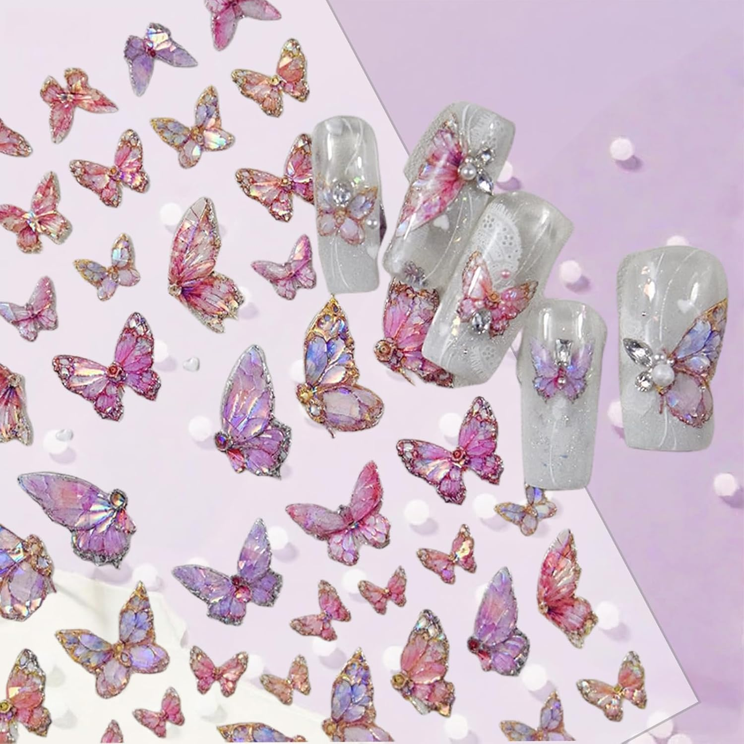 Butterfly Nail Art Stickers,5D Embossed Adhesive Decals Nail Art Supplies,Manicure Accessories for Women Girls DIY Nail Art Decorations Supplies (Butterfly) - Butterfly image number 4