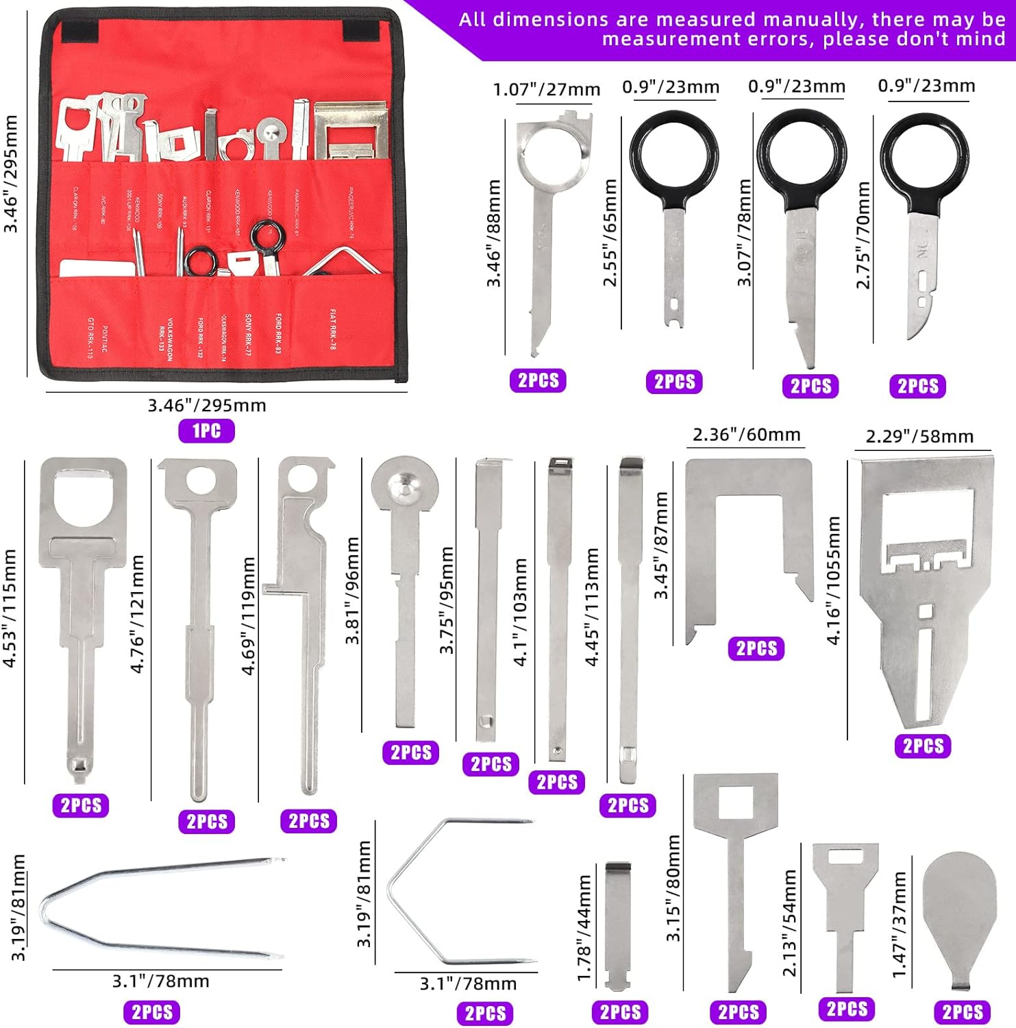 Swpeet 39Pcs Professional Radio Removal Keys Tool Kit, Stereo Radio Removal Tool Key Kit Car and Truck Stereo DIN Removal Keys Stereo Compatible with Mercedes/Bmw/Vw/Audi/Ford image number 2
