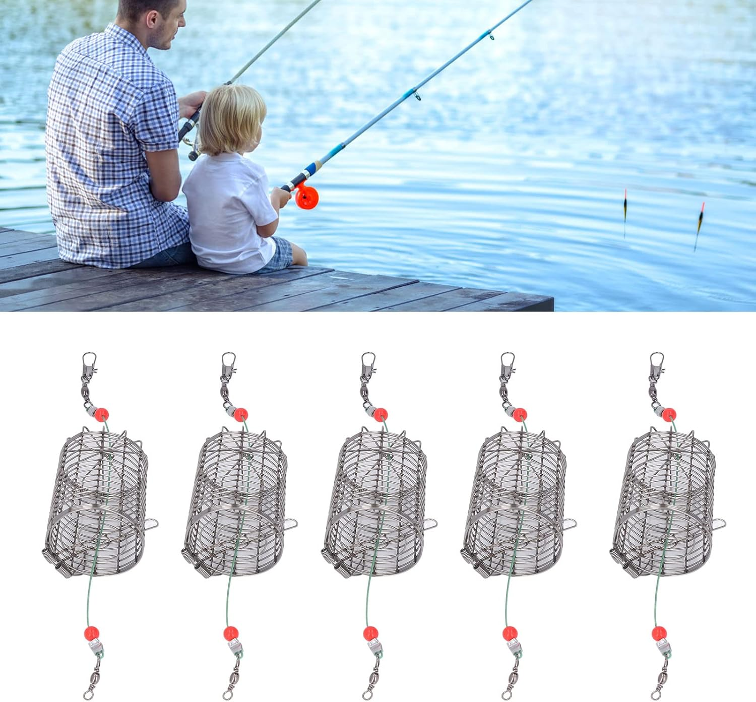 Fishing Bait Cage Basket, Stainless Steel Compact Fishing Lure Cage for River for Crab (M) image number 6