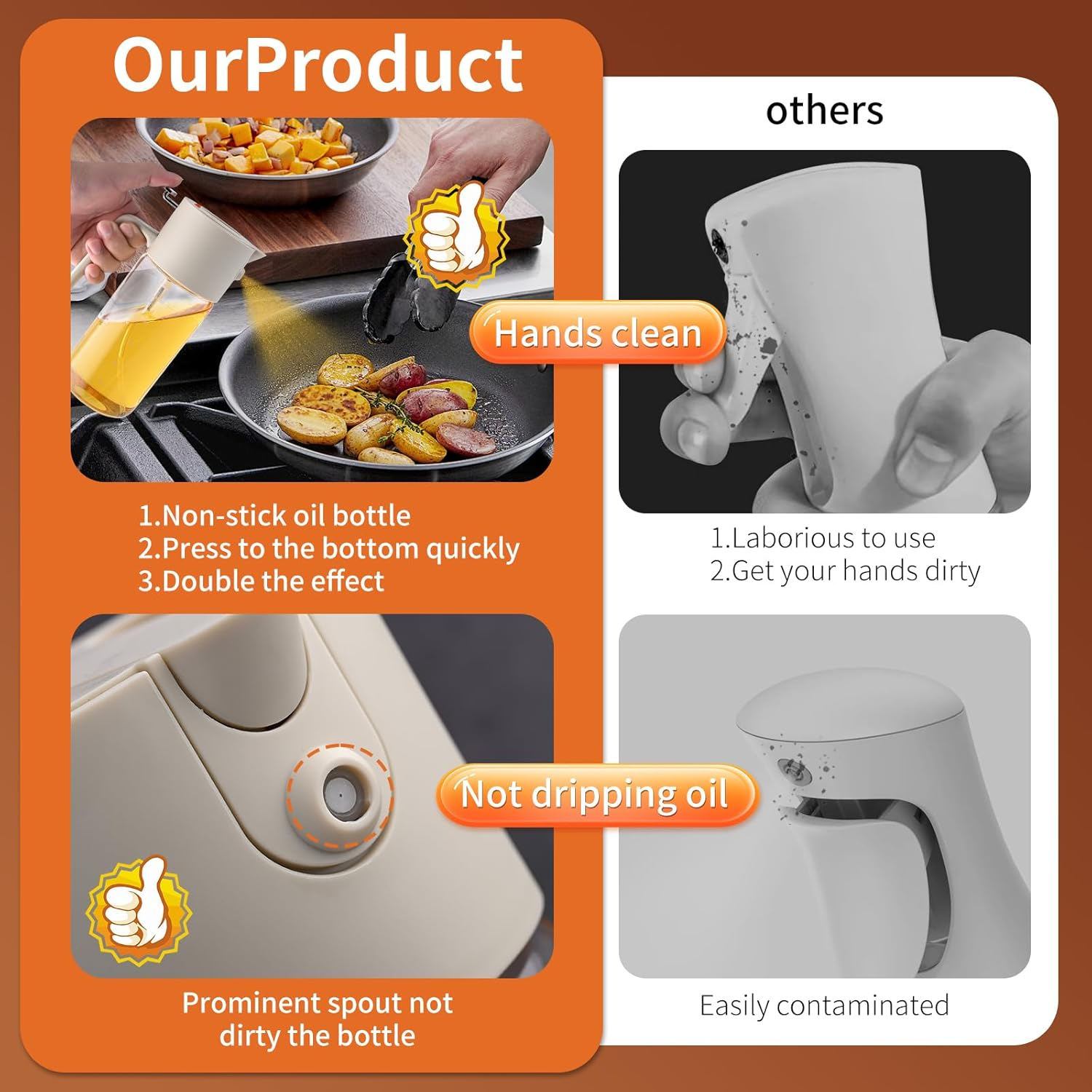 RAXCO 18Oz/550Ml Oil Spray Bottle,2 in 1 Olive Oil Dispenser,Glass Oil Bottle Kitchen Tool for Air Fryer and Salad, BBQ Accessories image number 3