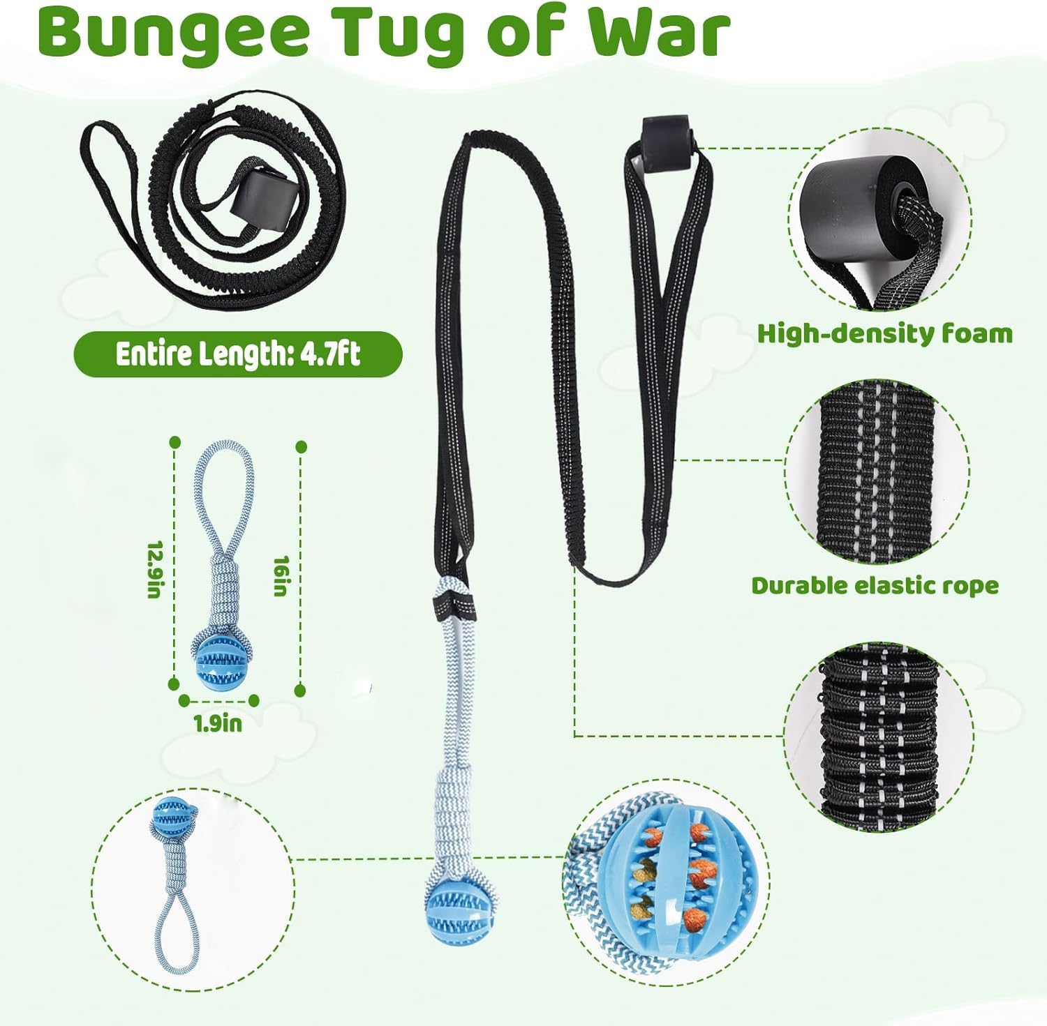 Vsgaalge Interactive Dog Toys Tug of War Dog Toy for Small Medium Dogs,Teething Rope for Teeth Cleaning,Puzzle Ball for Chewing,Dog Bungee Tug Toy Kit image number 4