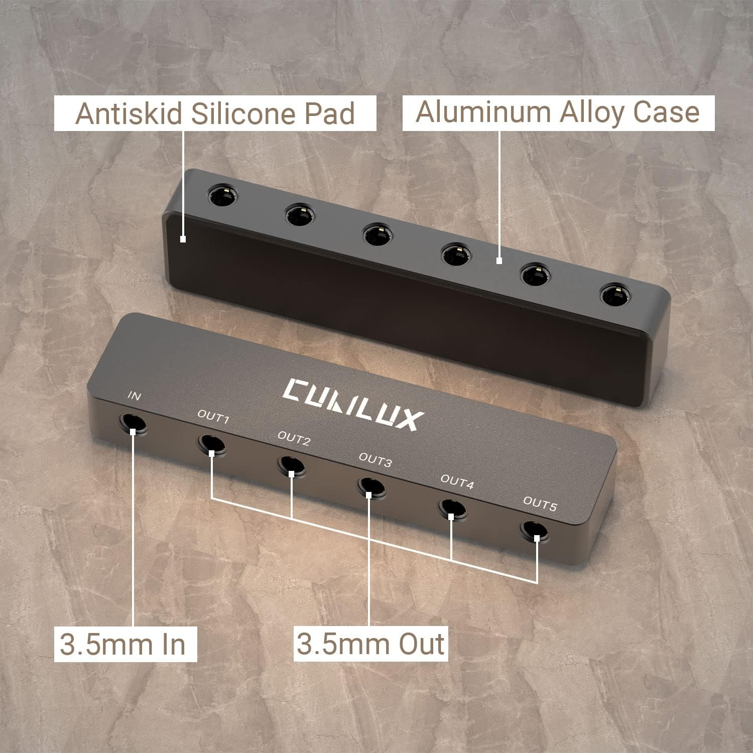 Cubilux Professional 5-Way 3.5Mm AUX Splitter, Aluminum Case 5-Channel 1/8&rdquo; Stereo Headphone Splitter, Multi-Port TRS Audio Share/Split Box/Hub for Speaker Earphones Laptop PC Smartphone Tablet image number 1