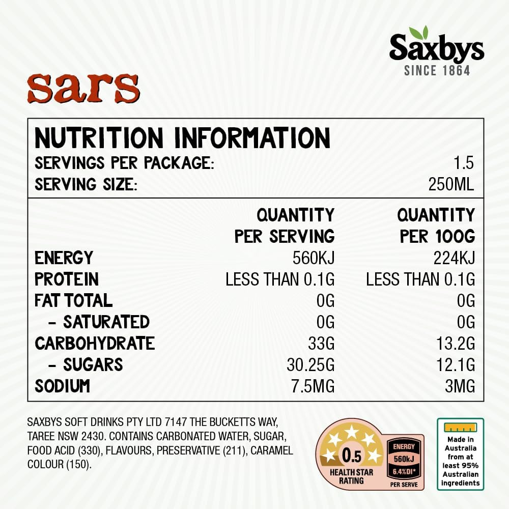 Saxby'S Double Sarsaparilla 8 Pack X 375Ml image number 4