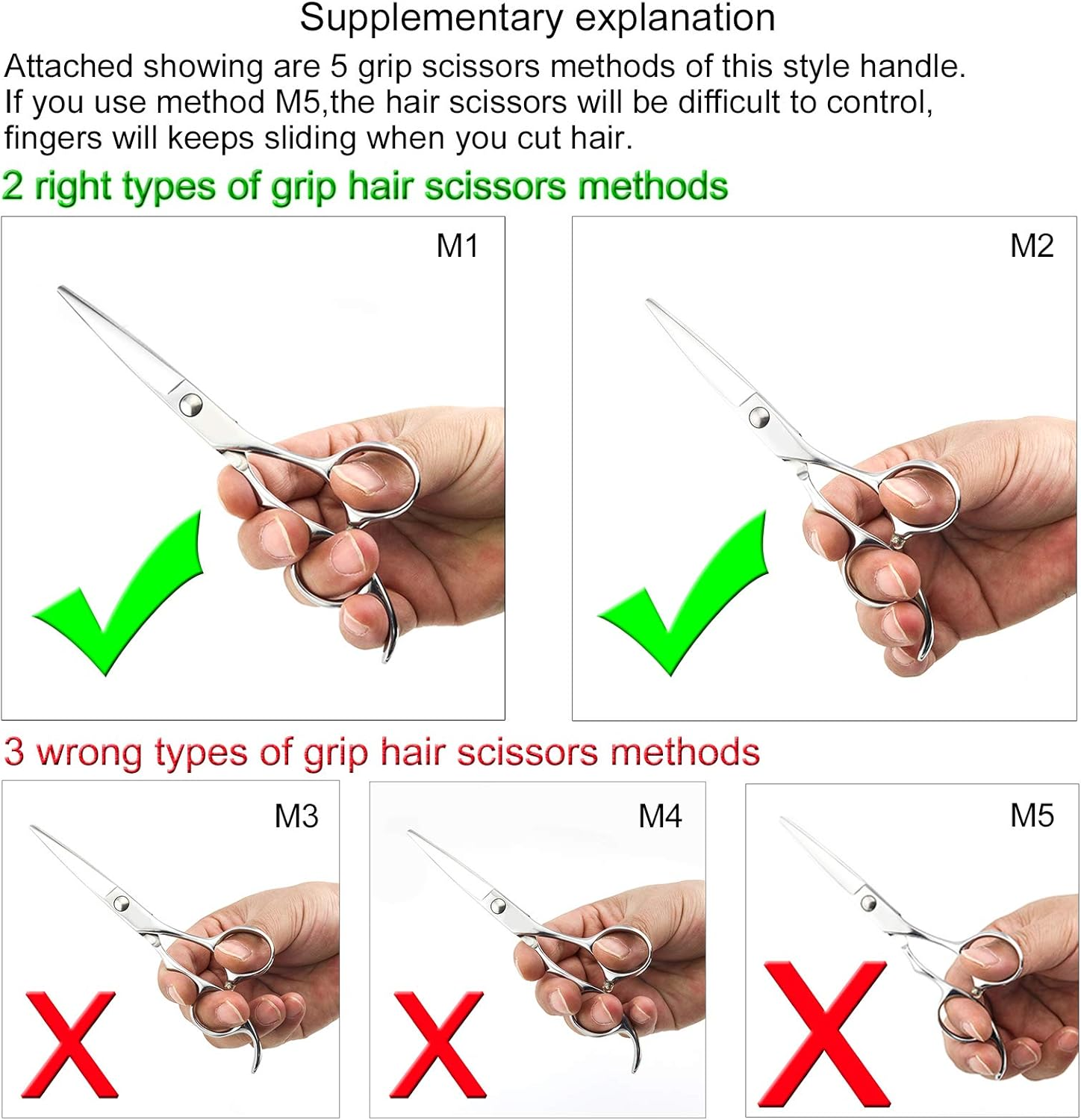 5.5" Barber Scissors Hair Scissors Professional Hair Shears Cutting Shears 440C Hair Cutting Scissors Barber Shears Haircut Scissors Silvery Convex Blades Kinsaro image number 5