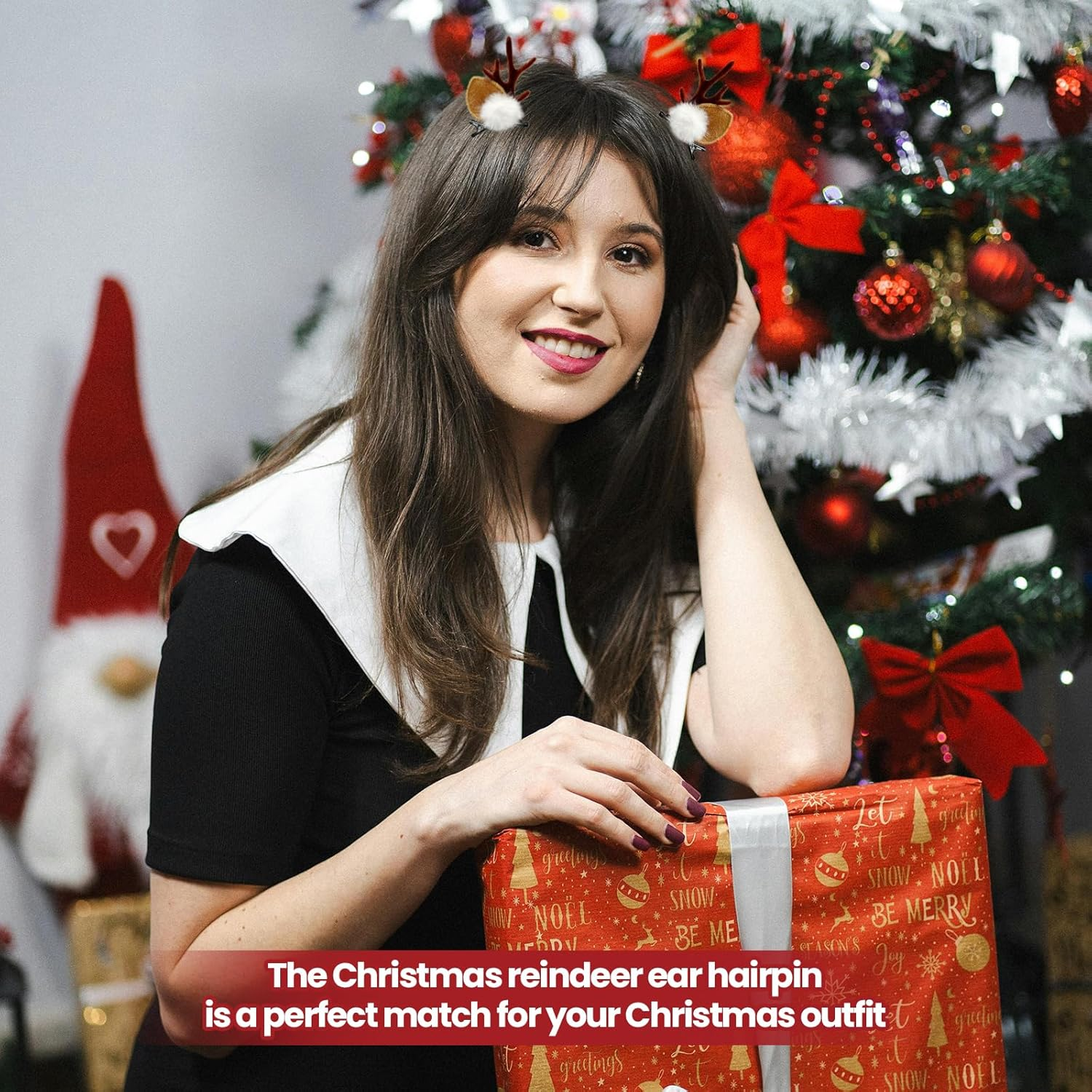 Xlihdzum Christmas Deer Antler Hair Clips for Girls Reindeer Ear Hair Barrettes for Women - Festive Christmas Hair Accessories Featuring Fun Deer Ears and Deer Antlers for Xmas Party and Cosplay (Brown) image number 6