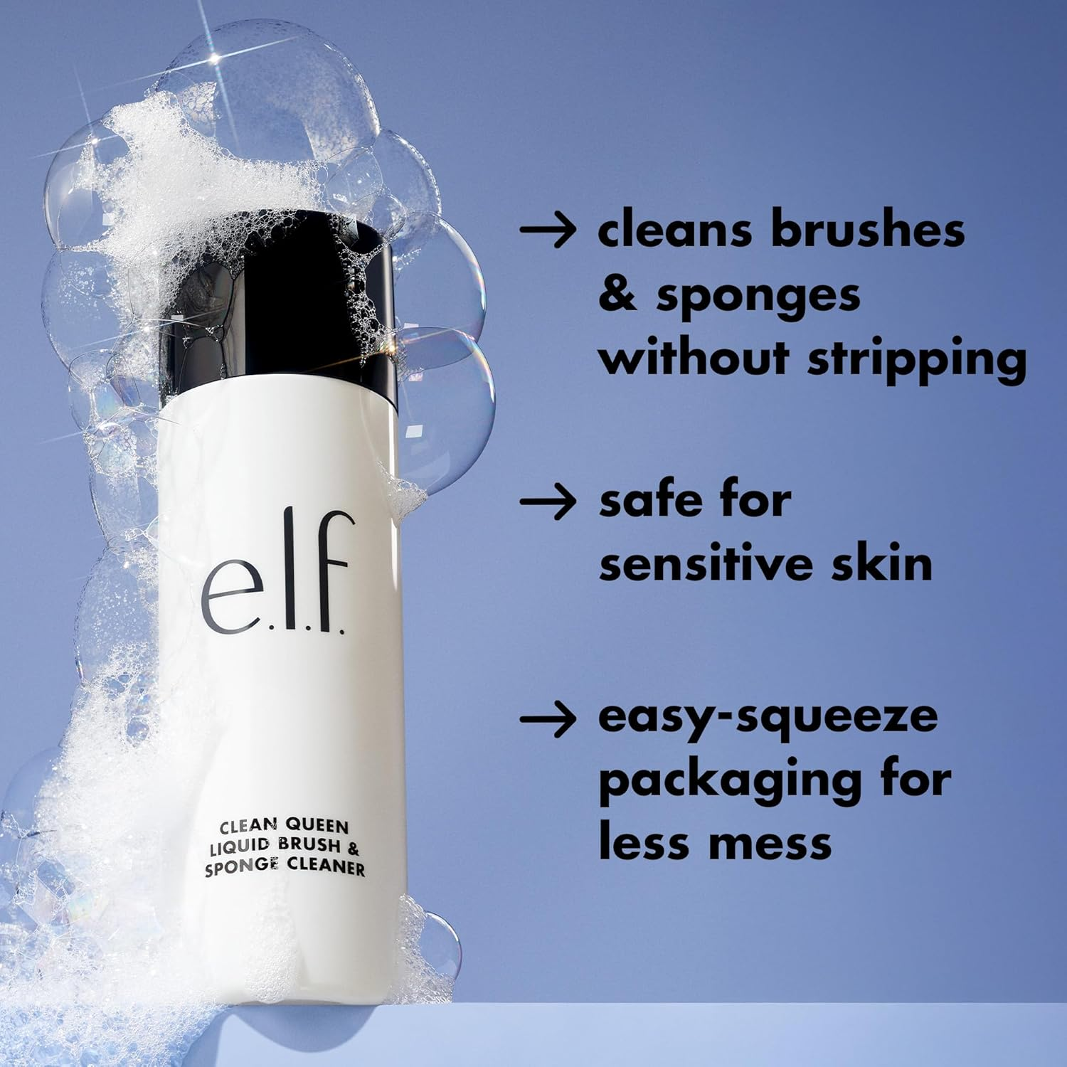 E.L.F. Clean Queen Liquid Brush & Sponge Cleaner, Gentle Foaming Cleaner for Removing Leftover Makeup, Dirt & Grime, Vegan & Cruelty-Free, 4.1 Oz image number 3