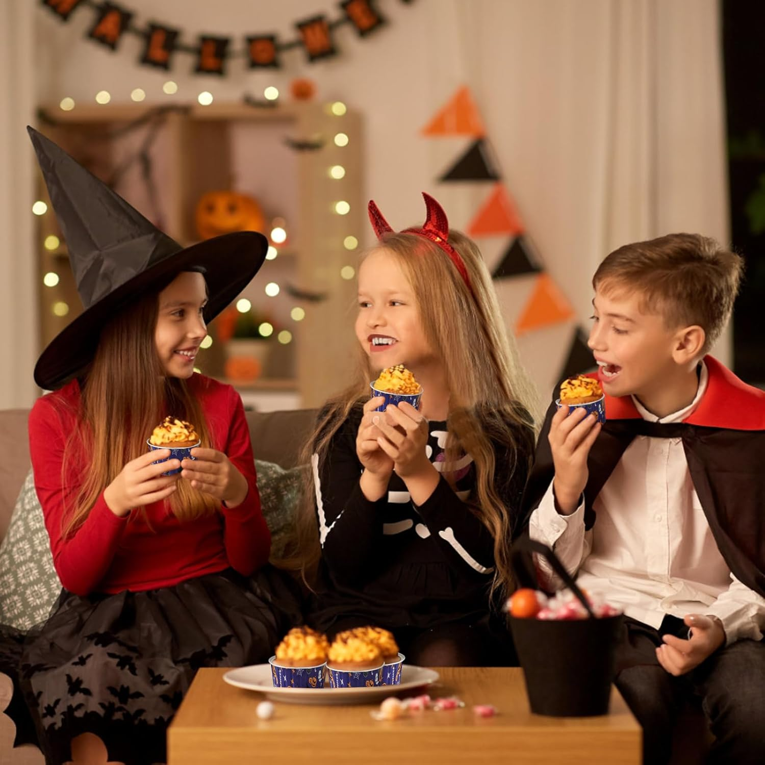 100 Pcs 5 Oz Halloween Baking Cups Mini Cupcake Liners with Lids Disposable Ramekins Pie Pans Cake Tins Containers for Halloween, Party, Wedding (Purple) image number 3