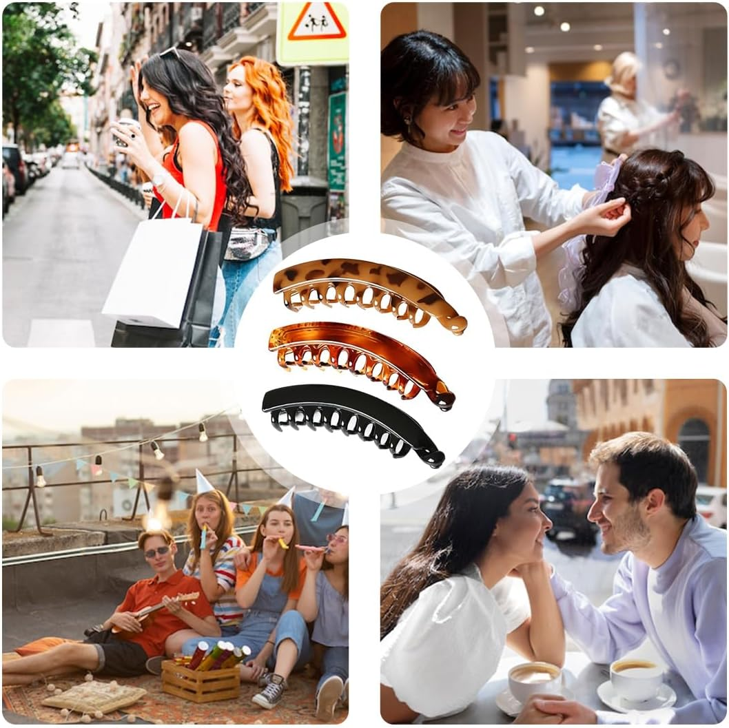 JEYORZY Pack of 3 Banana Clips, Banana Hair Clip, Vintage Banana Clip, Ponytail Hair Clip, Thick Hair, French Banana Clip Combs, Retro Female Hair Accessory image number 3