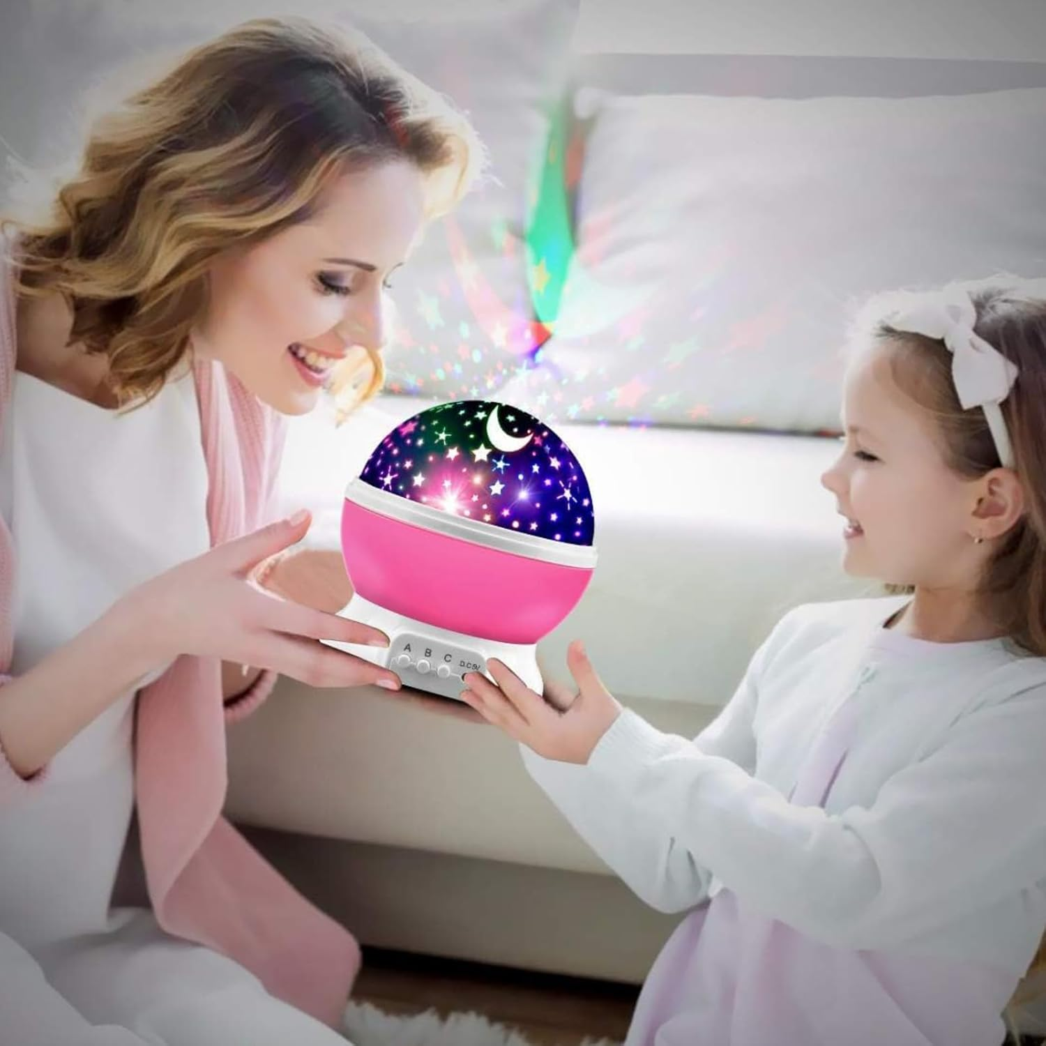 RIKONDA Pink Star Projector Night Light for Kids - Rotating Starry Sky & Moon Lamp, Usb/Battery Powered, Bedroom Decor Gift Girls & Boys Ages 1-14 (15Cm X 13Cm, 300G)