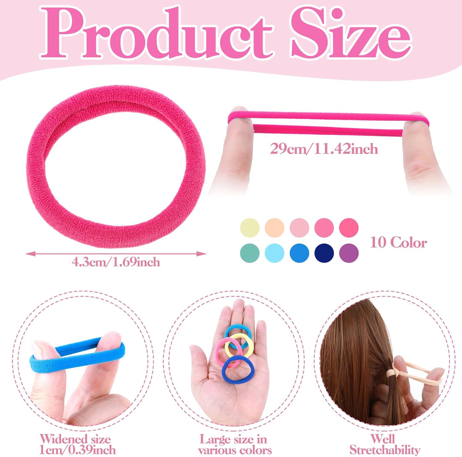 Aurorayer Pack of 100 Girls Hair Bobbles, 4.3 Cm Large Seamless Colourful Elastic Hair Bobbles for Women with Comb for Girls, Women'S Hair image number 3