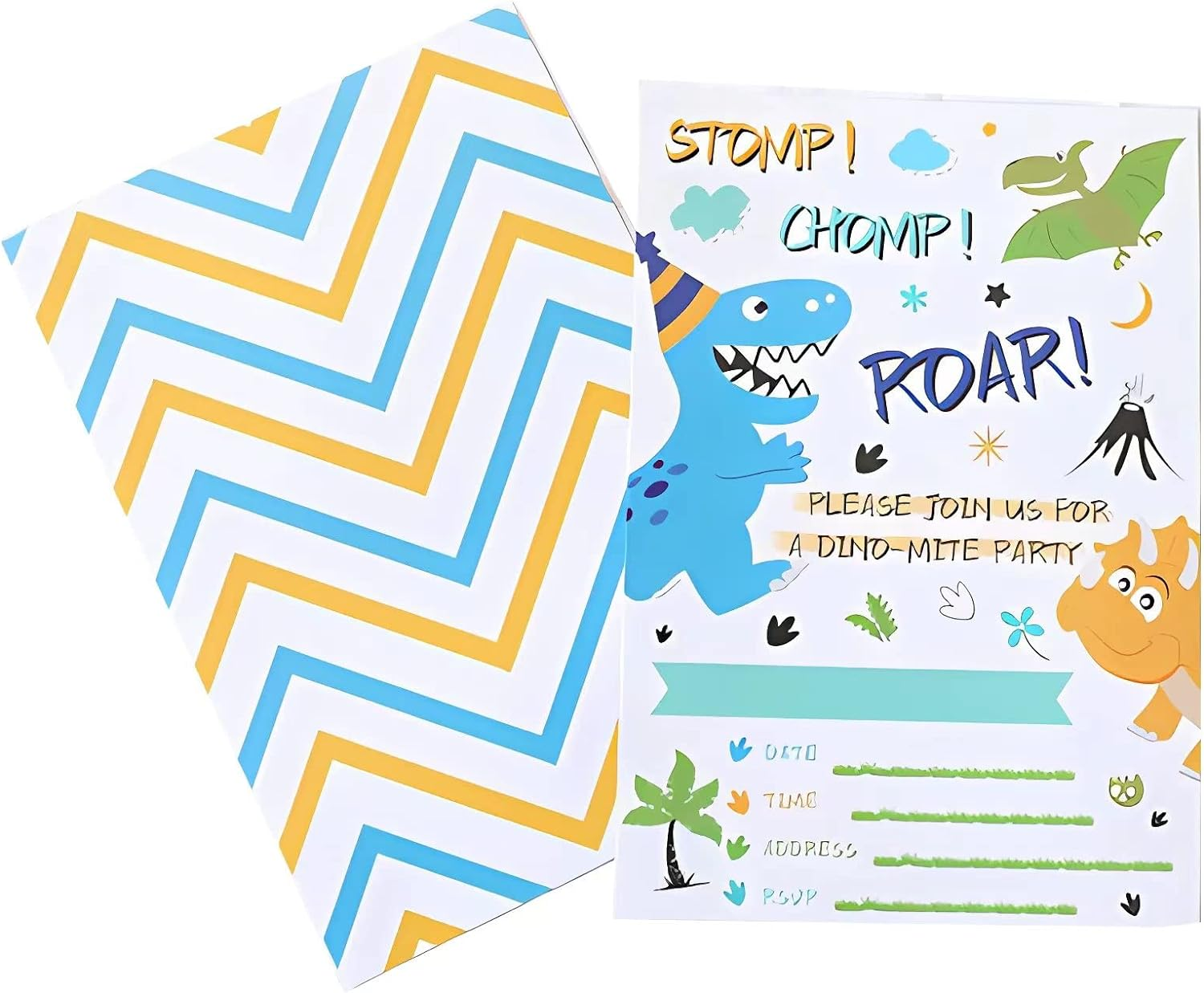 Dinosaur Party Invitation Cards -10 Sets Fill-In Invitations with Envelopes Dino Party Supplies for Boys Birthday Invites Double-Sided Printed Eco-Friendly T-Rex Cards image number 5