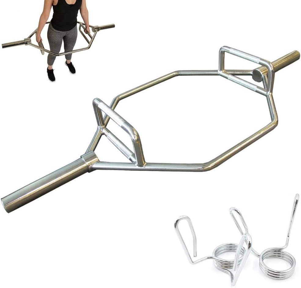 HCE Olympic Hex Shrug Bar, Hex Bar, Hex Trap Barbell with Spring Collars - 2" Chrome Steel Weight Bar, Deadlift Exercise Training Bar for Weightlifting, Bodybuilding, Crossfit, Fitness Gym Equipment Gear image number 6