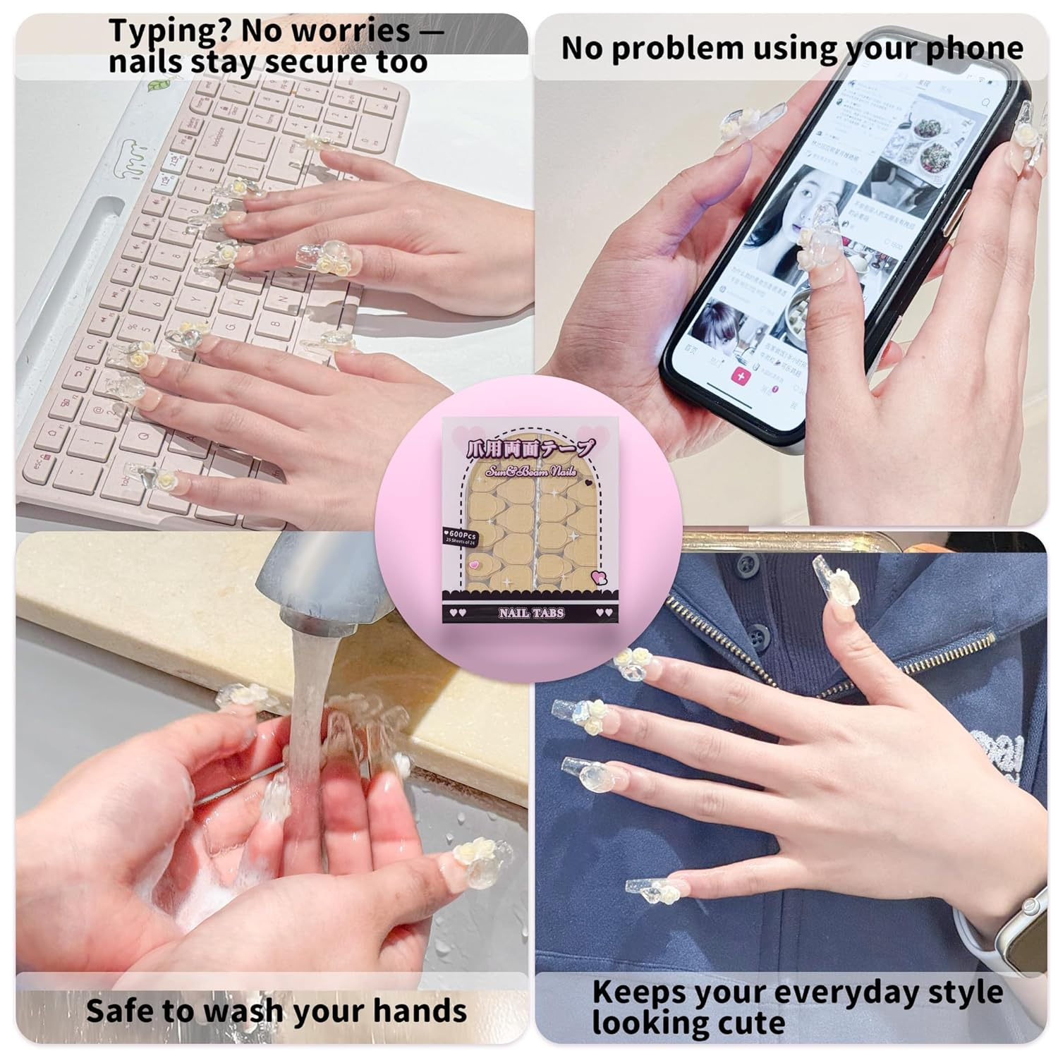 Sun&Beam Nails Jelly Nail Tabs for Press-On Nails Ultra-Thin Strong Hold Waterproof Adhesive 600Pcs Standard Size (Larger Size) image number 3