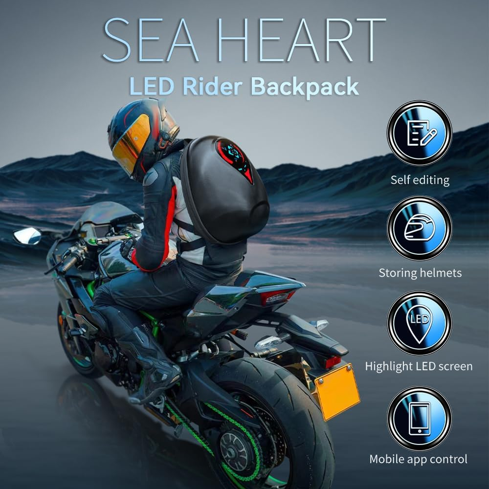 Two Shoulder Bag, LED Backpack Riding Backpack Motorcycle Helmet Hard Shell Waterproof image number 6