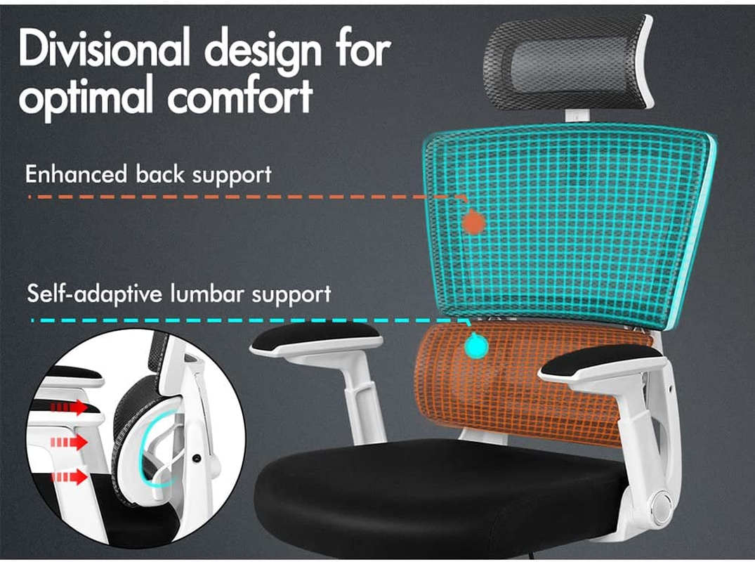 ALFORDSON Mesh Office Chair Swivel Computer Chair with Tilt & Height Adjustment, Ergonomic Executive Office Chair with Built-In Lumbar Support & Tall Backrest, Mesh Fabric Racing Chair (White) - Maxon Dark Grey image number 7