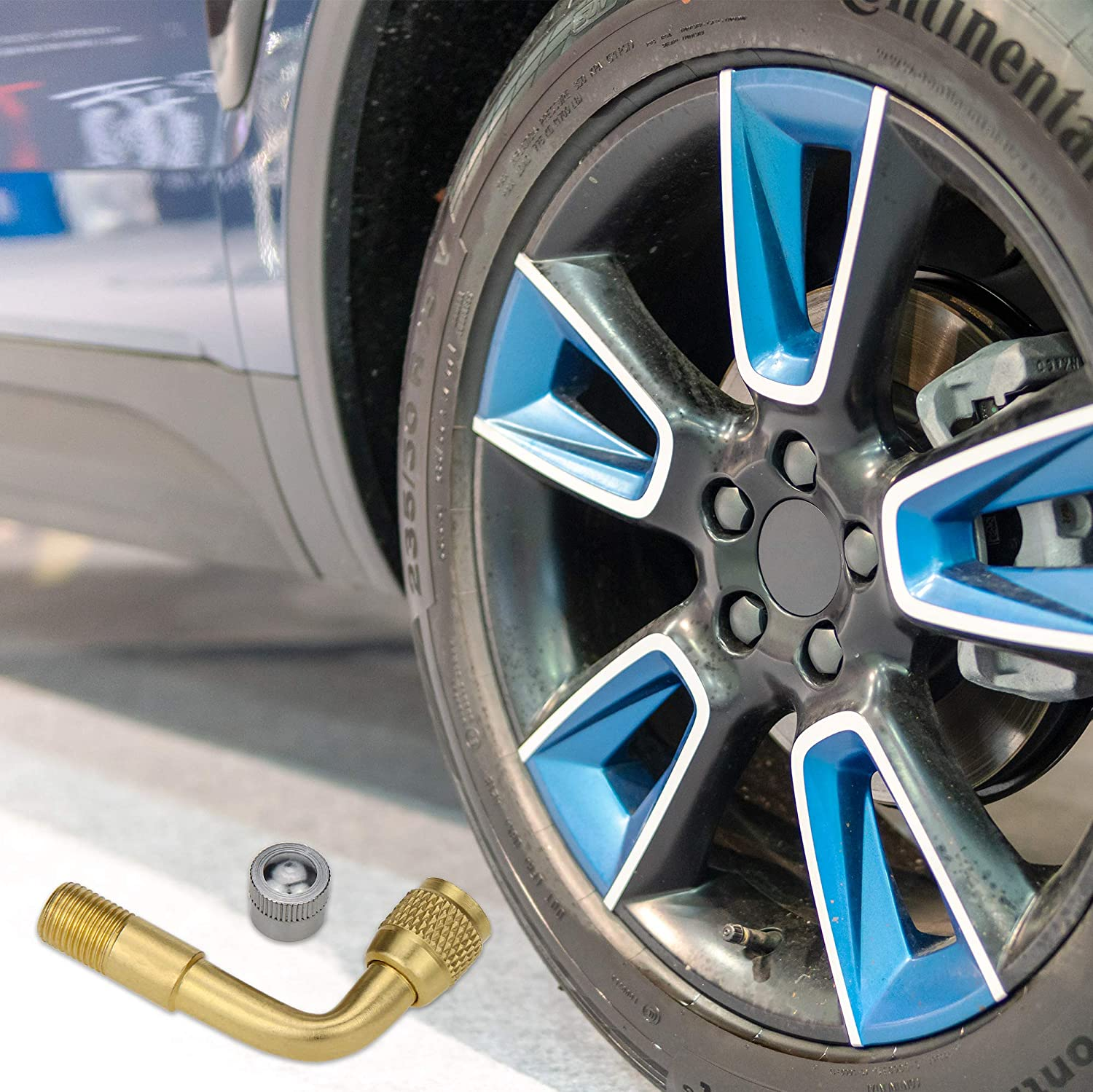 Mellbree 2-Pack Tire Valve Extension, 90 Degree Schrader Tire Valve Stem Extension Brass Adaptor Compatible for Passenger Cars, Stroller, Bicycles, Motorcycles, Trailers, RV and Recreational Vehicles image number 2