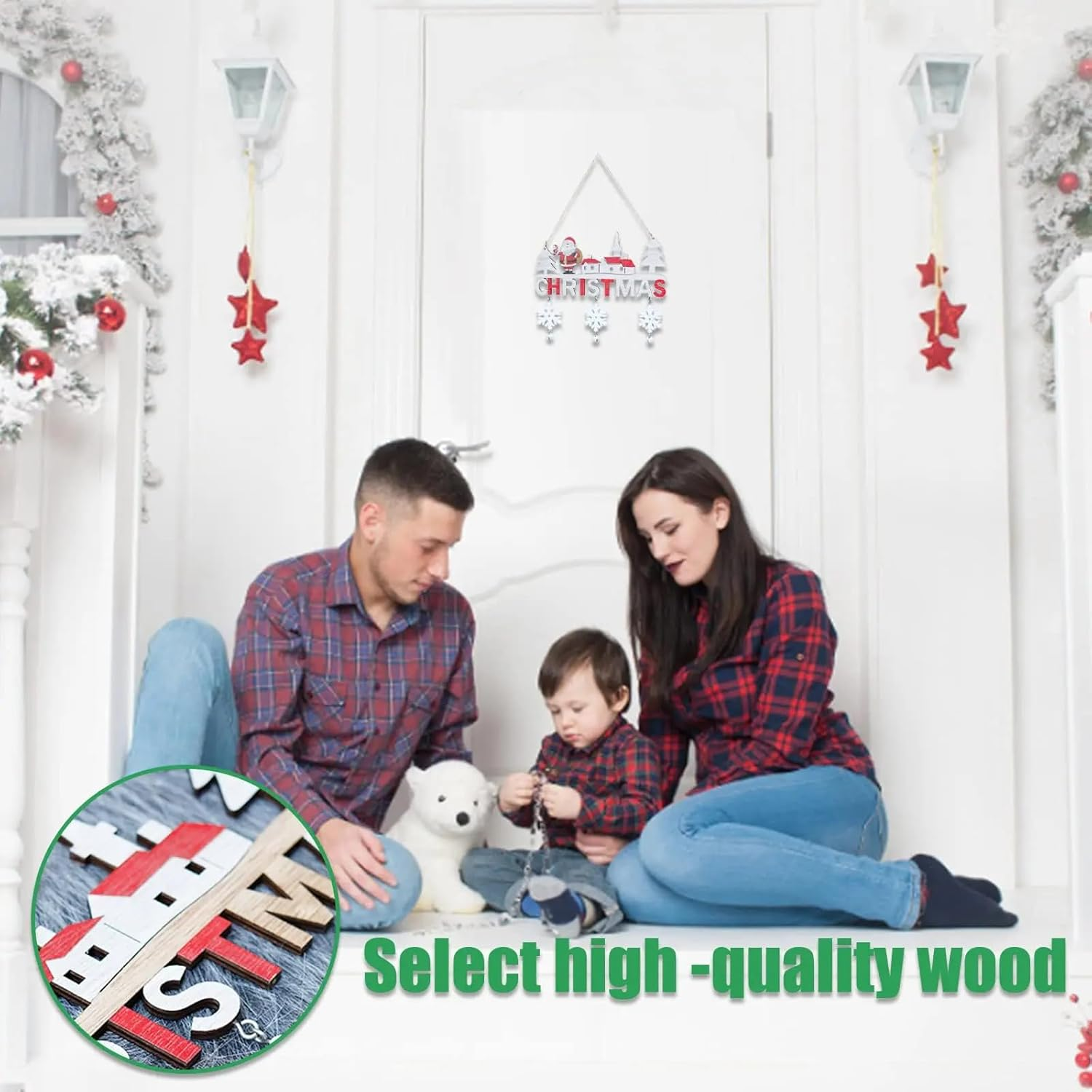 Dorischen Wooden Christmas Door Hanging Oranments Wall Xmas Decor Merry Christmas Tree Decor for Home Happy New Year Naviidad Door Pendants image number 3