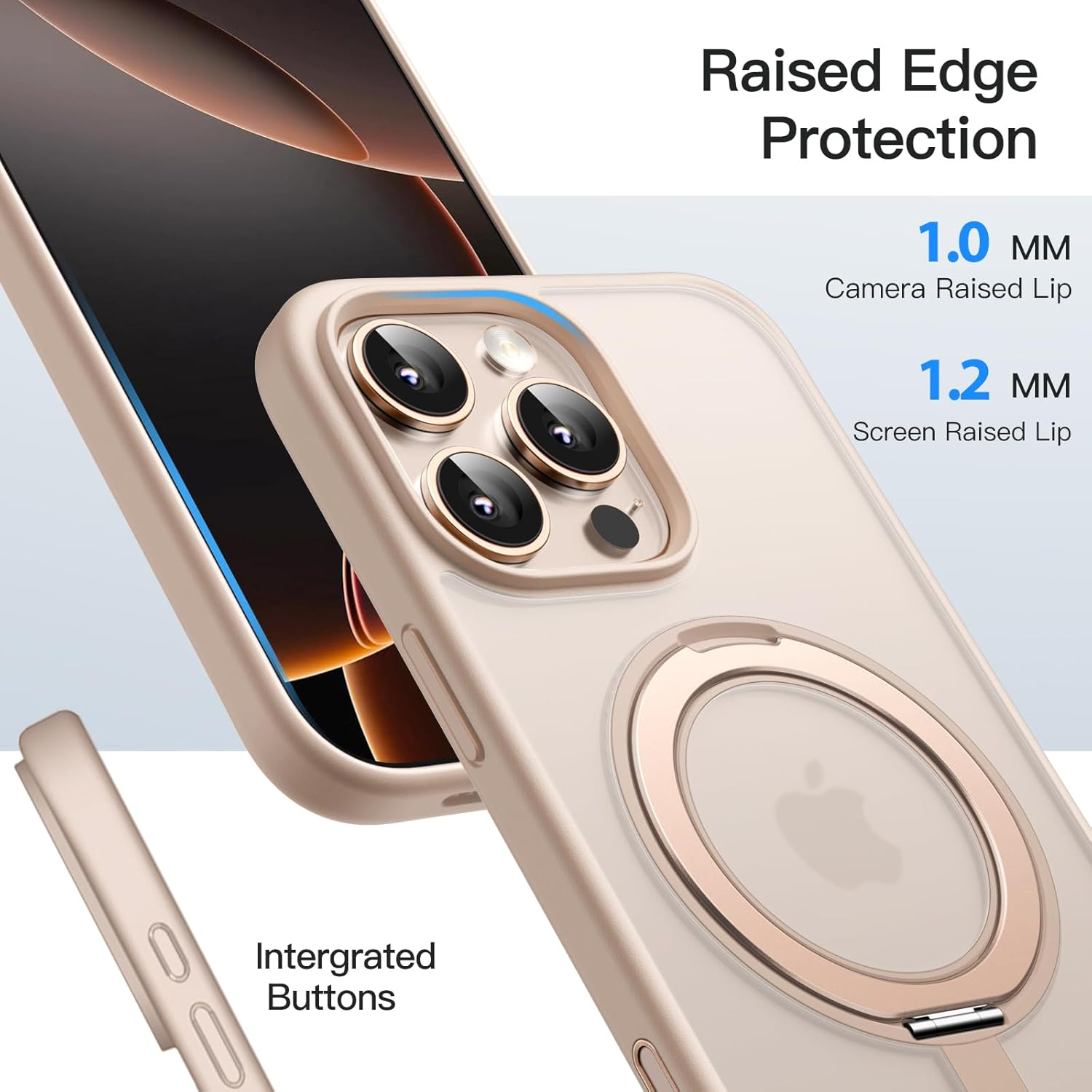 Jetech 360 Degree Rotatable Ring Case for Iphone 16 Pro Max 6.9-Inch with Camera Control Button, Compatible with Magsafe, Slim Shockproof Phone Cover with Stand & Ring Holder (Desert Titanium)