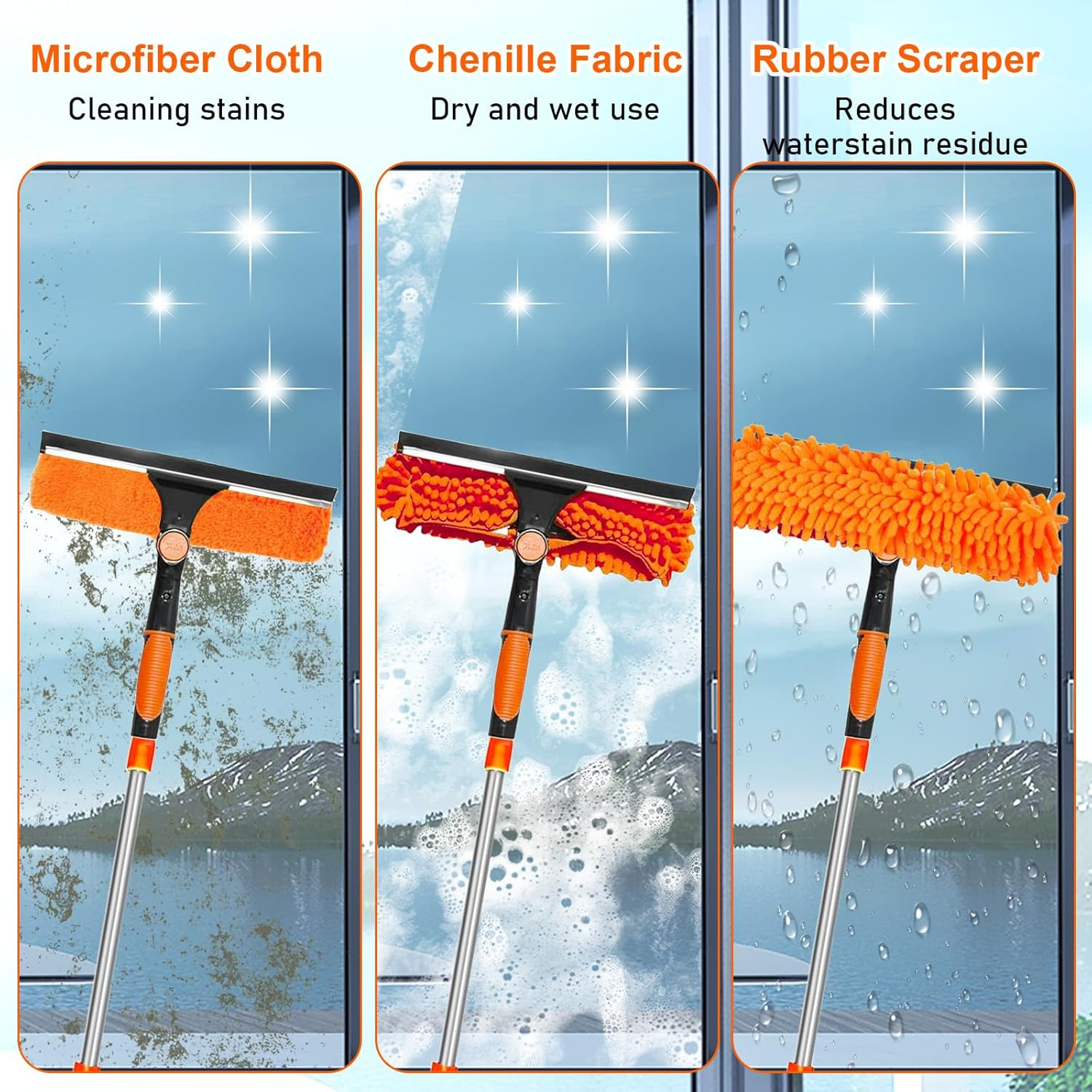 4.5 M Window Cleaner with Telescopic Rod, 2-In-1 Rotating Window Cleaning Tool Set, Window Cleaning Set with Silicone Window Squeegee and Microfibre Window Wiper image number 6