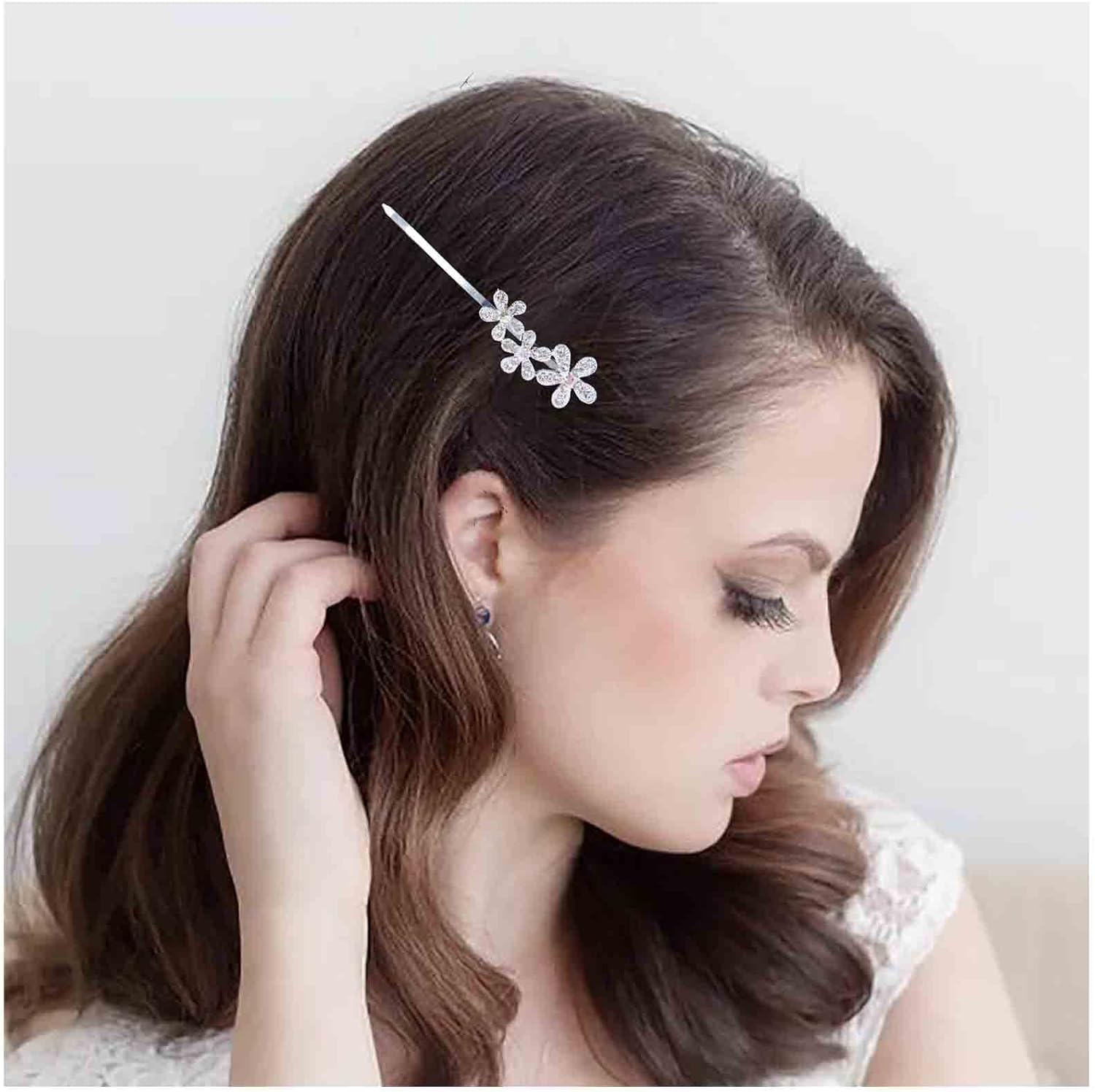 Yheakne Pearl Crystal Wedding Hair Clip Pin Shiny Rhinestone Hair Pins Barrette Bling Bridal Hairpin Silver Wedding Headwear Decorative Bobby Pins Crystal Head Clip Hair Accessories for Women
