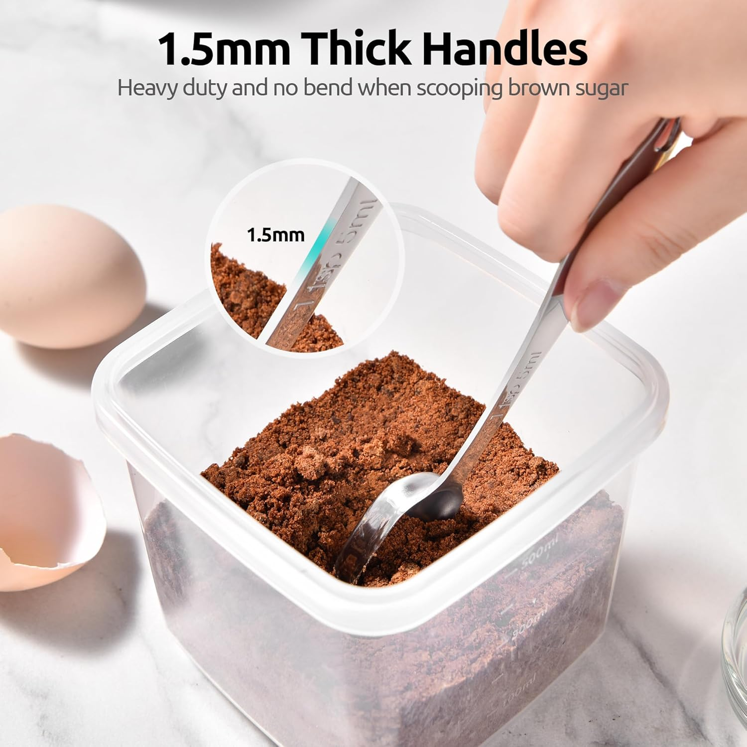 U-Taste 18/8 Stainless Steel Rectangular Measuring Spoons: Narrow Square Measure Teaspoon Tablespoon with Leveler, Heavy Duty Kitchen Metal Jar Scoop for Baking Cooking Ingredients (Set of 8) image number 5