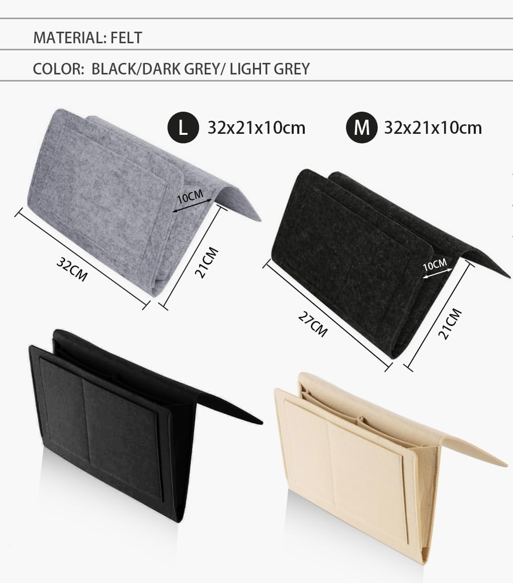 Vivva Bed Caddy Organizer under Mattress, Pockets Felt Sofa Storage Bag, Student Dormitory Bedside Book Storage Hanging Bag, Bedside Caddy for Magazine, Headphones, Remote Control (L, Khaki) image number 1