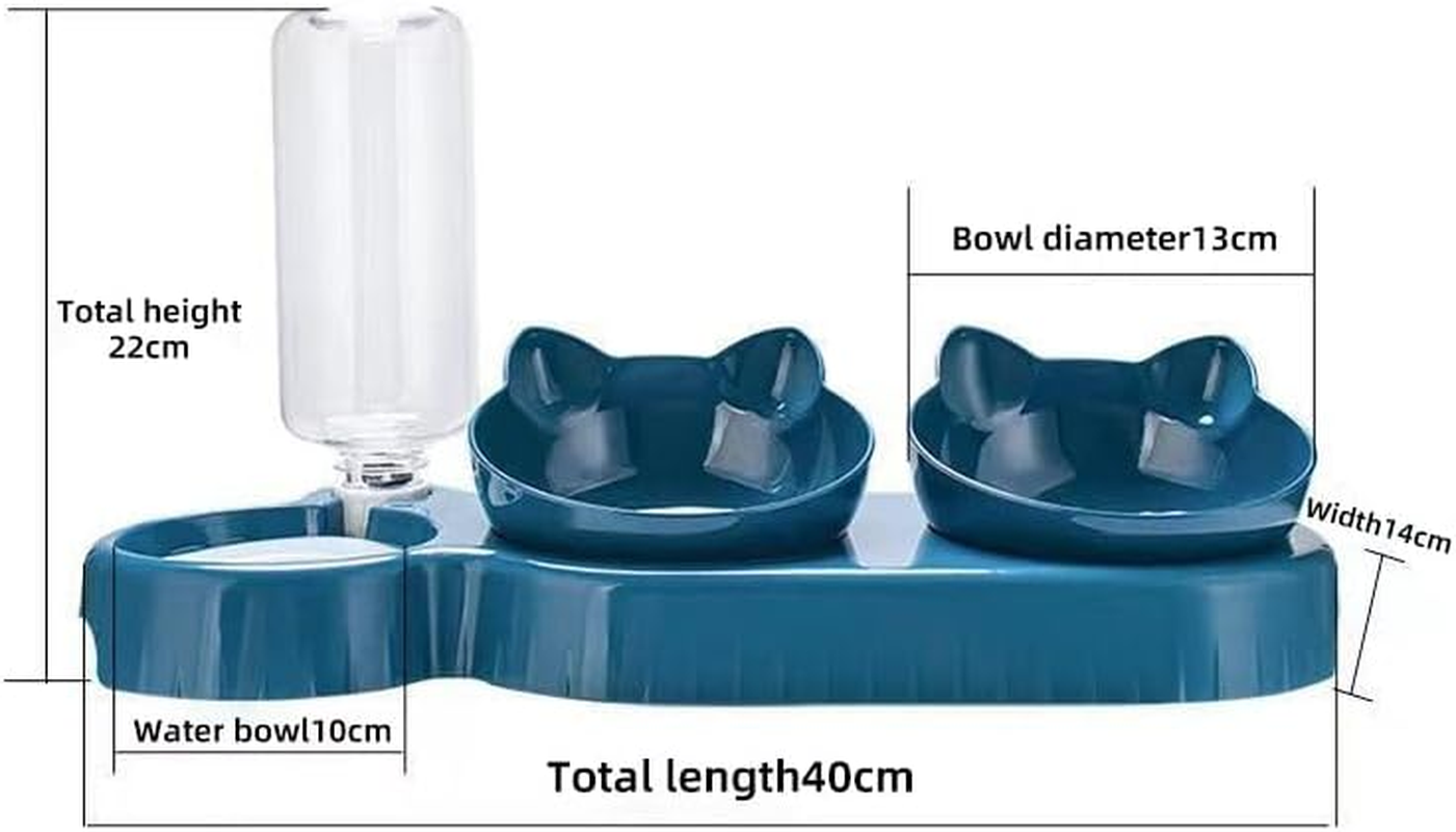 Triple Cat Bowls,15&deg;Tilt 3-In-1 Water Feeder Bowls Cat Double Food Bowls， Whisker Friendly Wet and Dry Cat Elevated Feeding Dishes for Small Cat and Puppy (Blue, One Size) image number 1