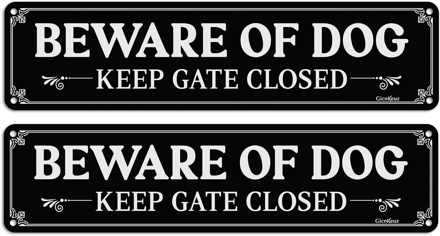 Gicnkeuz Beware of Dog Signs for Fence, 12"&times;6" Do Not Enter Aluminum Sign, Keep Gate Shut Sign, Fade Resistant/Waterproof, Indoor or Outdoor Use (2 Pack)