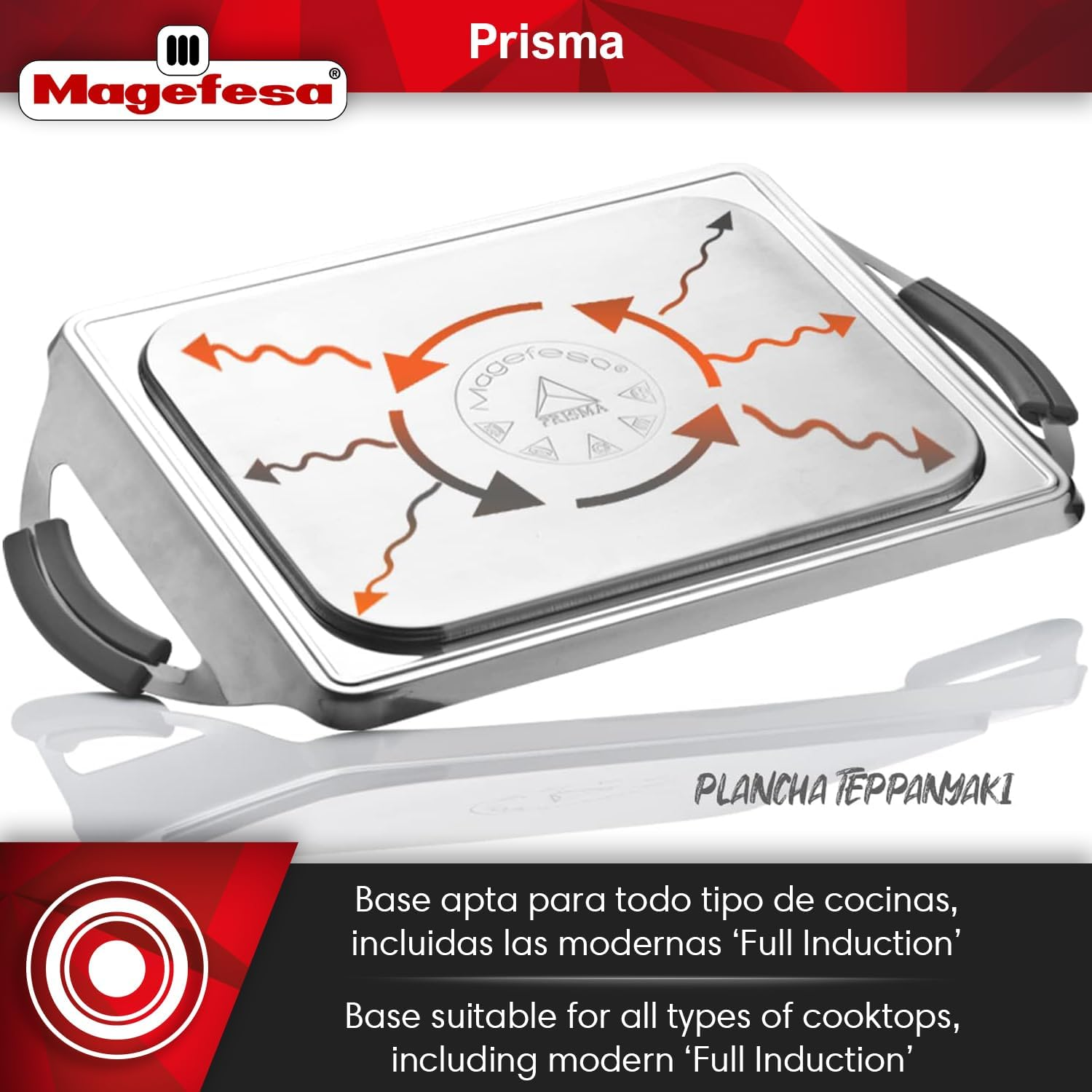 MAGEFESA Prisma &ndash; 10.8 Inches Teppanyaki Griddle Pan, Made in 18/10 Stainless Steel, Triple Layer Non-Stick, for All Types of Kitchens, Induction, Dishwasher and Oven Safe up to 392 &ordm;f image number 4