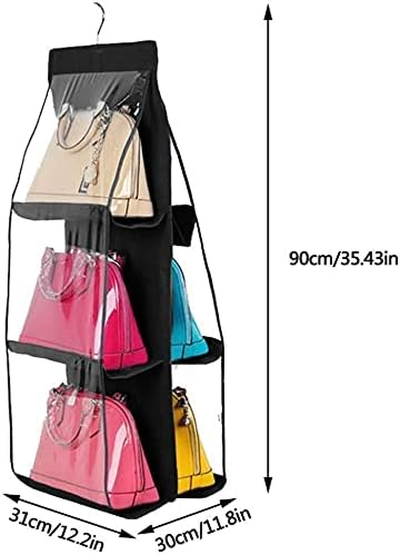 MICOKAY Hanging Closet Organizer, 2 Pcs 6 Pockets Hanging Handbag Purse Organizer for Family Closet Bedroom, Foldable and Universal (Black&Grey) image number 3