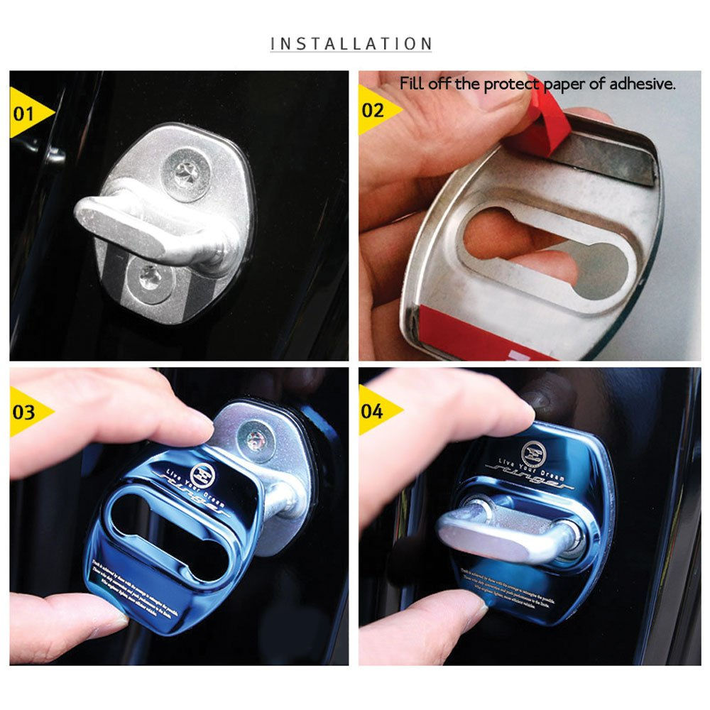 Four1Korea Stainless Steel Car Door Lock Striker Cover Decoration and Protection Buckle Trim for Kia Stinger 2017 2018 (Silver) - Blue image number 4